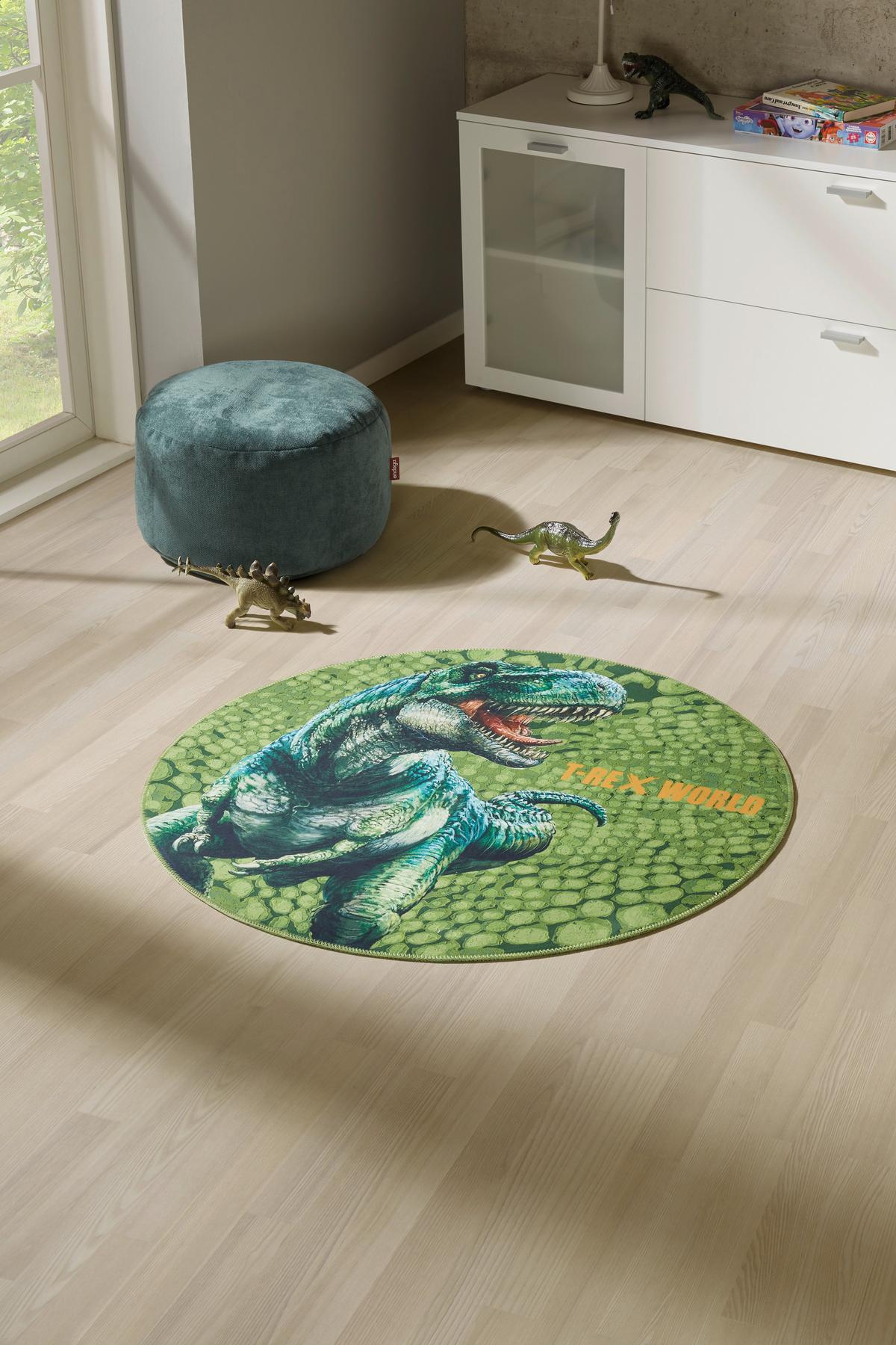 Kinderteppich Rund Bunt T-Rex World 2 Ø 100 Cm - Multicolor/Grün, MODERN, Textil (100cm)