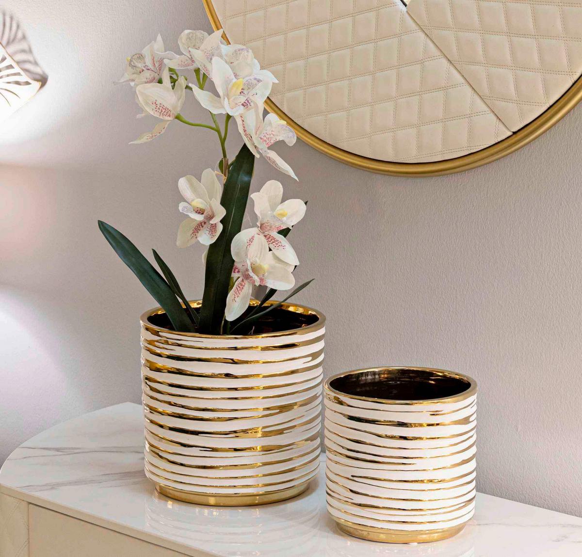 Vase Holder Blom Set 2 Pcs Weiß, Goldfarben B: 23 Cm - Goldfarben/Weiß, Basics, Keramik (23/22/23cm)