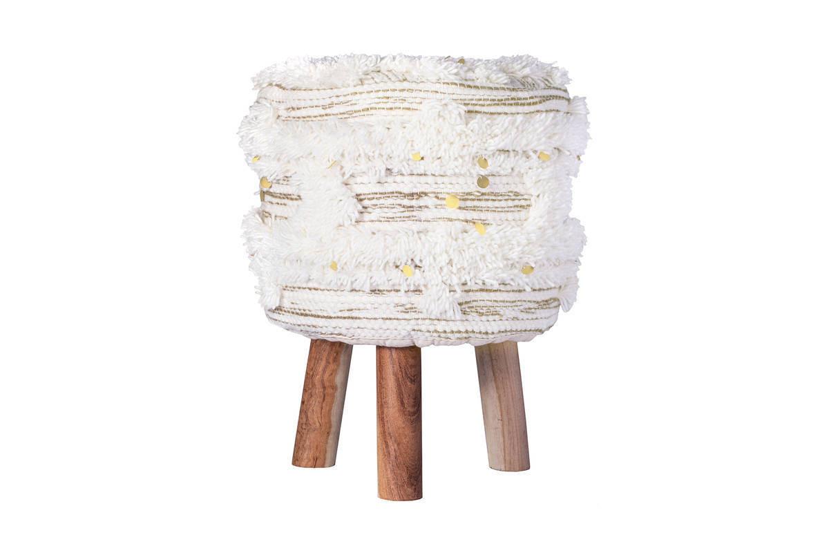 Hocker Bohist Makramee/ Echtholz Creme/olivgrün H:50cm - Creme/Olivgrün, Trend, Holz/Textil (38/50/38cm) - Kayoom