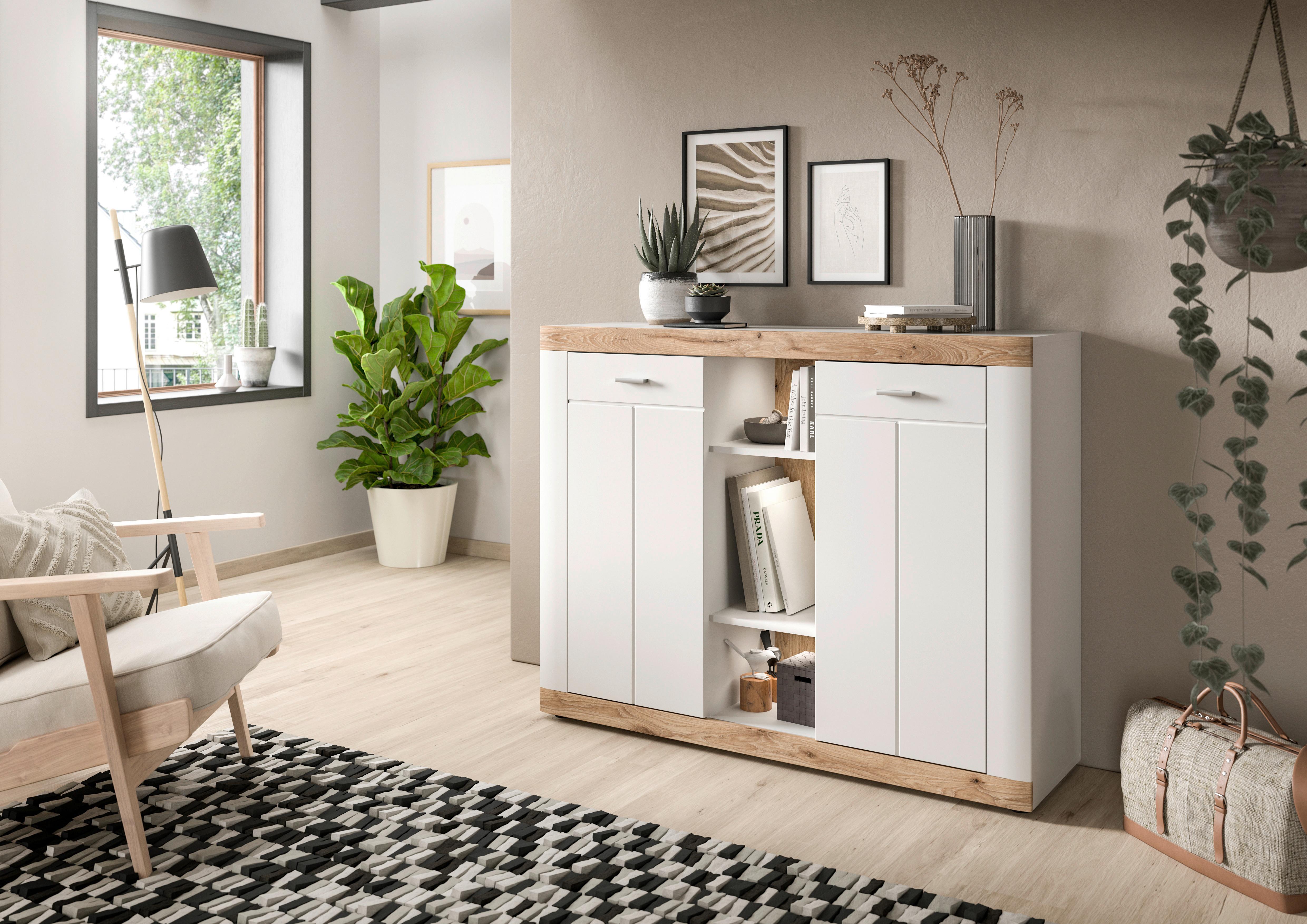 Kommode Laredo Weiß Nox Oak Dekor B: 104 cm - KONVENTIONELL, Holzwerkstoff (104/131/40cm) - MID.YOU