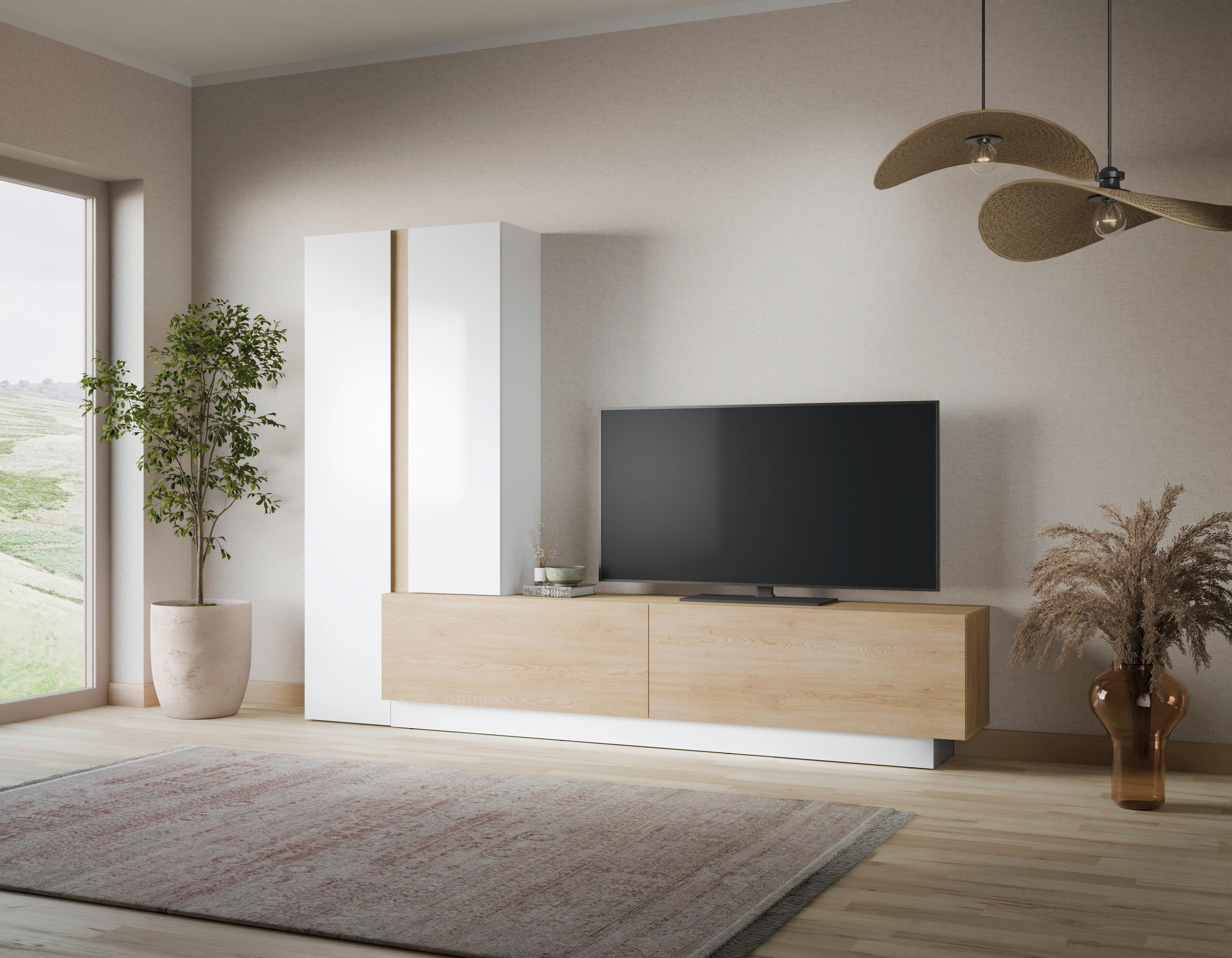 Obývací stěna MILAZZO - bílá/barvy dubu, Moderní, kompozitní dřevo/plast (260/190,5/39,6cm) - Modern Living