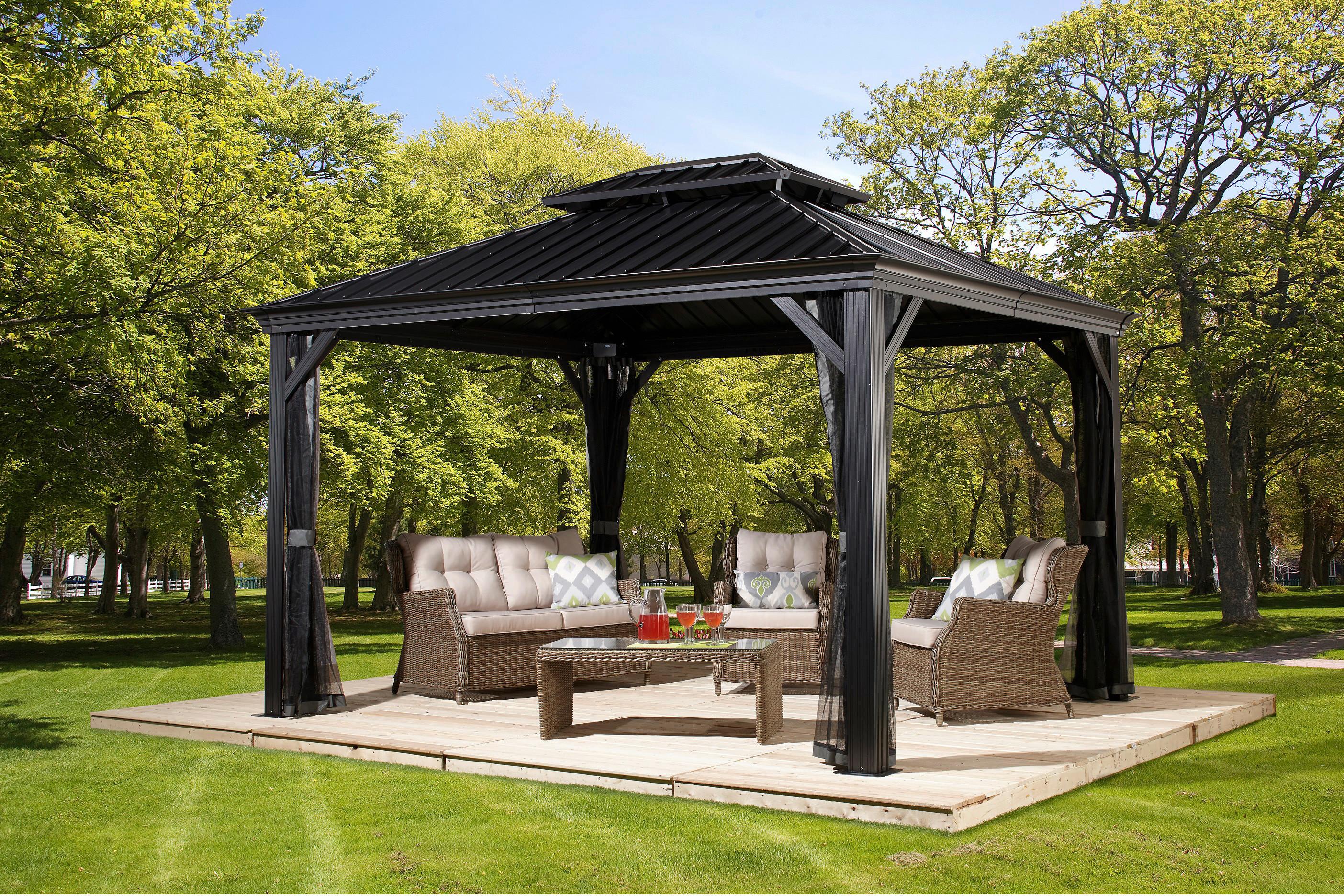 Pavillon Messina 369x298 Cm Wetterfest Gartenpavillon - Anthrazit, Basics, Metall (369/291/298cm)