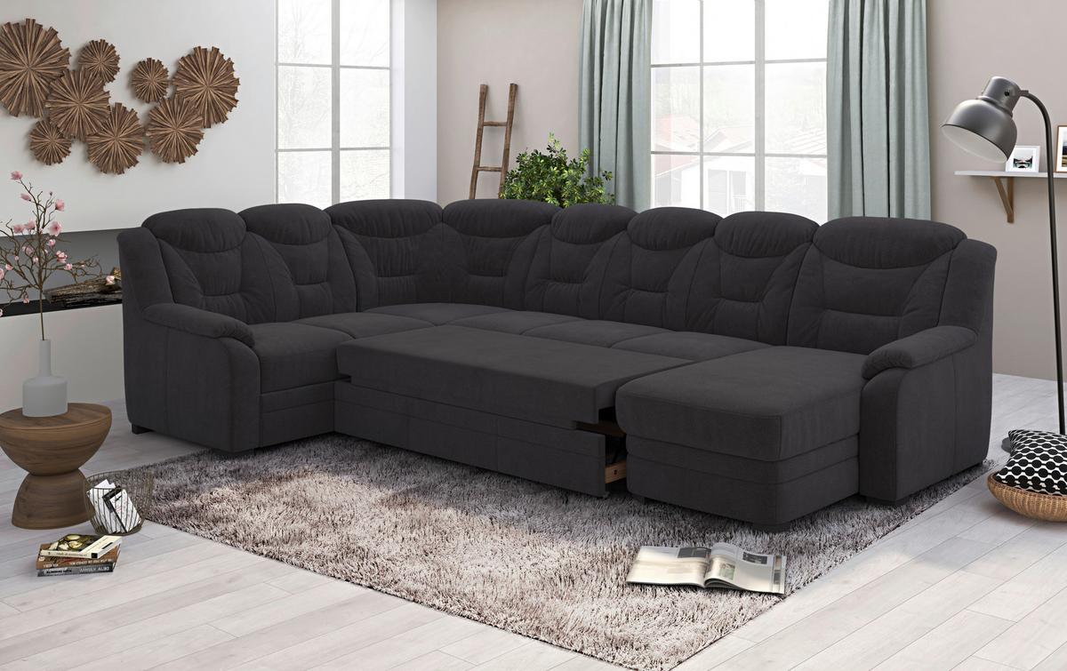 Wohnlandschaft Marcus Schwarz inkl. Bettkasten - Schwarz, Basics, Textil (211/330/162cm) - MID.YOU