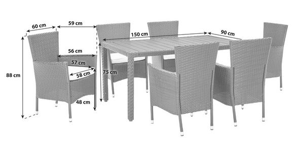 Gartengarnitur 7-Tlg. Mailand in Rattan-Optik mit Kissen - Creme/Schwarz, MODERN, Kunststoff/Textil (150/75/90cm) - Beldano