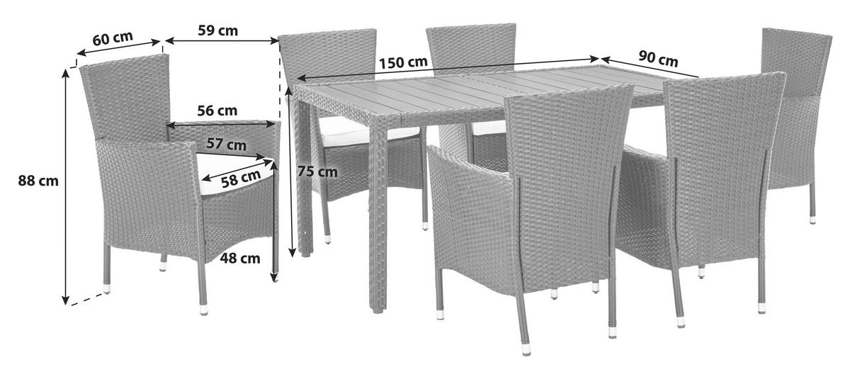 Kerti Bútorszett Mailand - fekete/krém, Modern, műanyag/textil (150/75/90cm) - Beldano