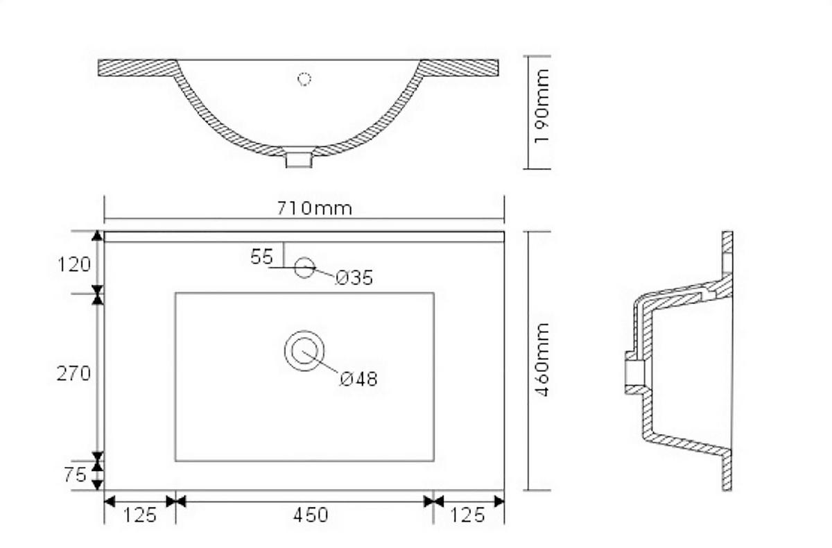 WASCHTISCHKOMBI Homeline, Eichefarben B: 71 cm - Eichefarben/Weiß, Basics, Keramik/Holzwerkstoff (71cm) - MID.YOU