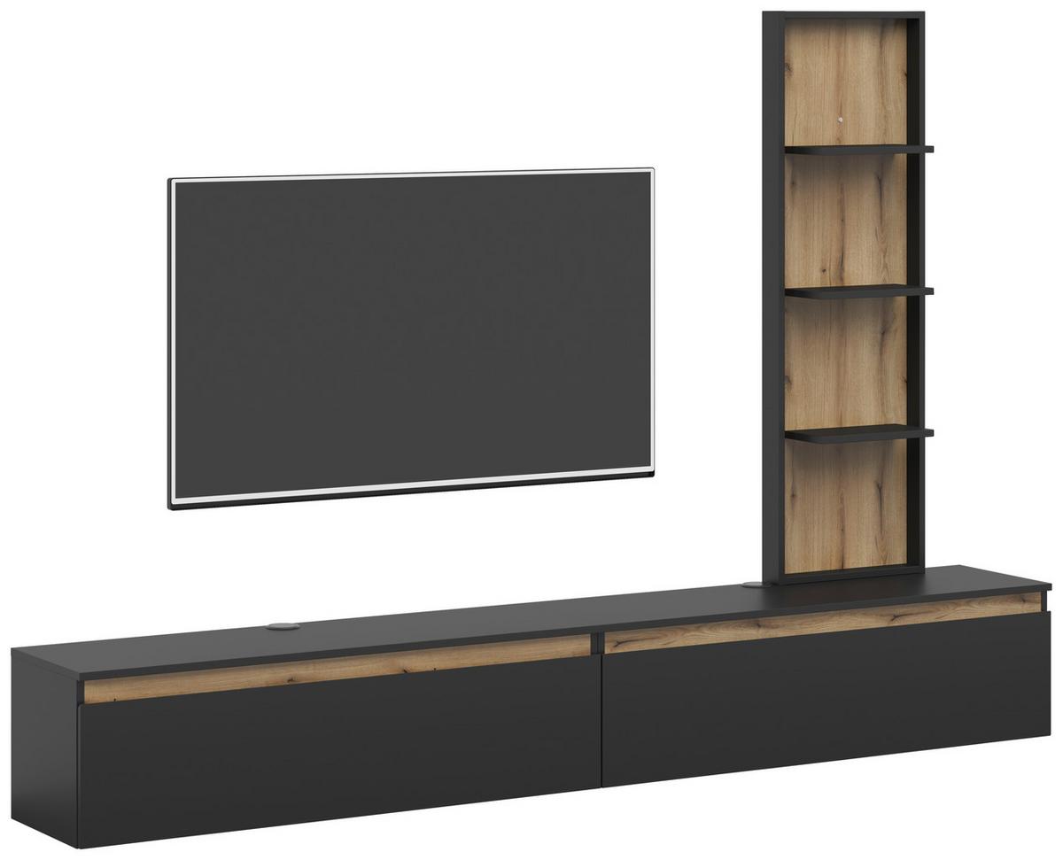 OBÝVACÍ STĚNA PASCAL - černá/barvy dubu, Moderní, kompozitní dřevo (230/160/35cm) - Based