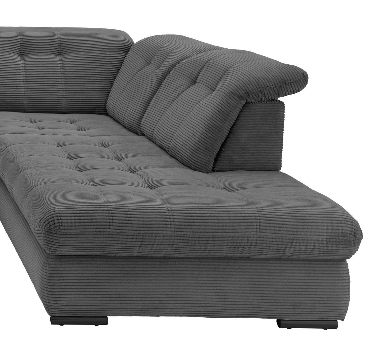 Wohnlandschaft mit Bettkasten Rigatti Grau B: 387 cm - Schwarz/Grau, MODERN, Textil (184/387/252cm) - Livetastic