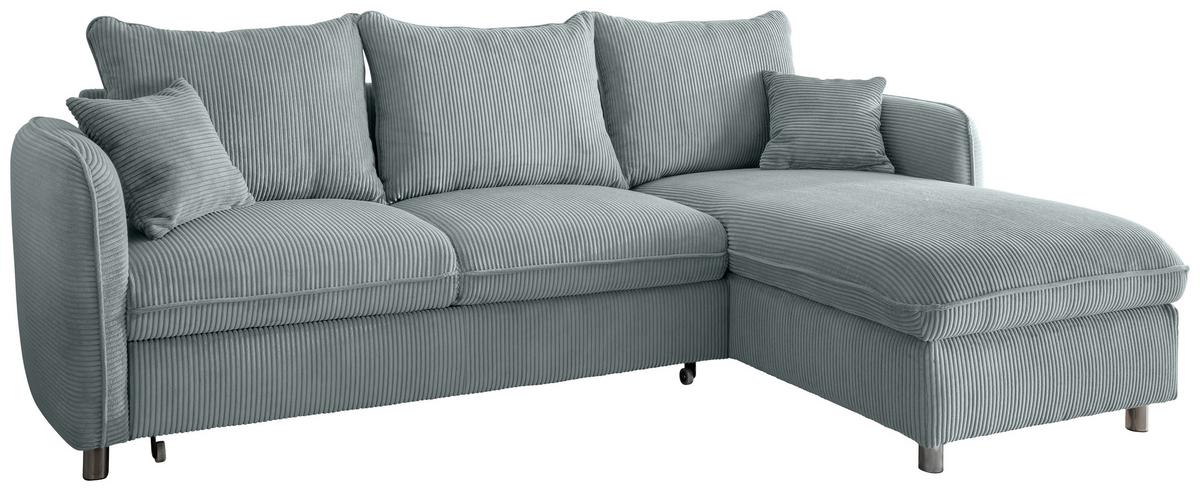 Eckschlafsofa Lauritio Hellblau S: 254x160 cm - Chromfarben/Hellblau, MODERN, Textil (254/160cm) - Livetastic