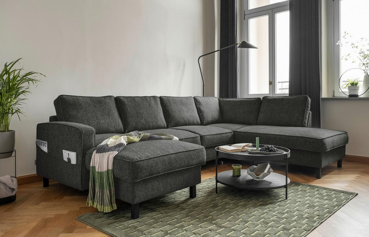 Wohnlandschaft Molly Dunkelgrau U: 148x298x198 cm - Dunkelgrau/Schwarz, Textil (148/298/198cm) - MID.YOU