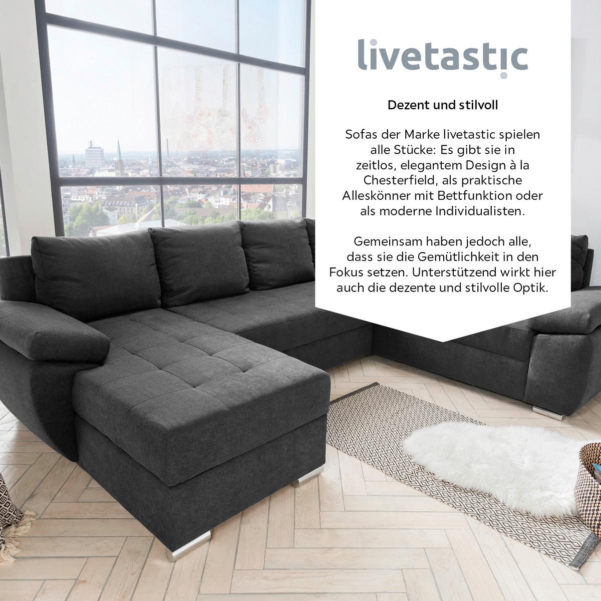 Wohnlandschaft Terana Mit Schlaffunktion, Anthrazit - Chromfarben/Anthrazit, KONVENTIONELL, Textil (157/305/219cm) - Livetastic