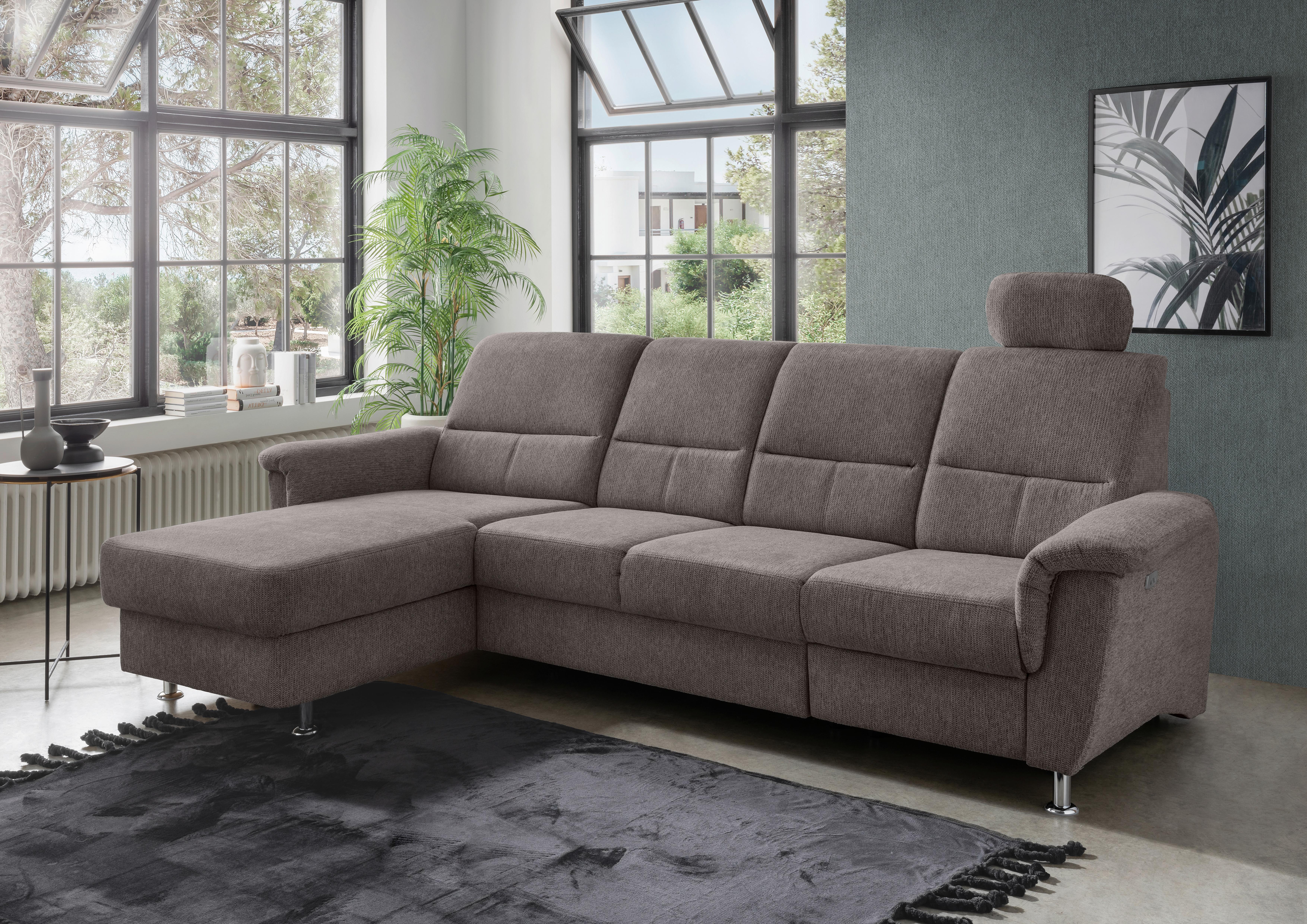 Ecksofa mit Relaxfunktion Parole Graubraun Chenille - Chromfarben/Graubraun, KONVENTIONELL, Textil (165/292cm) - Livetastic