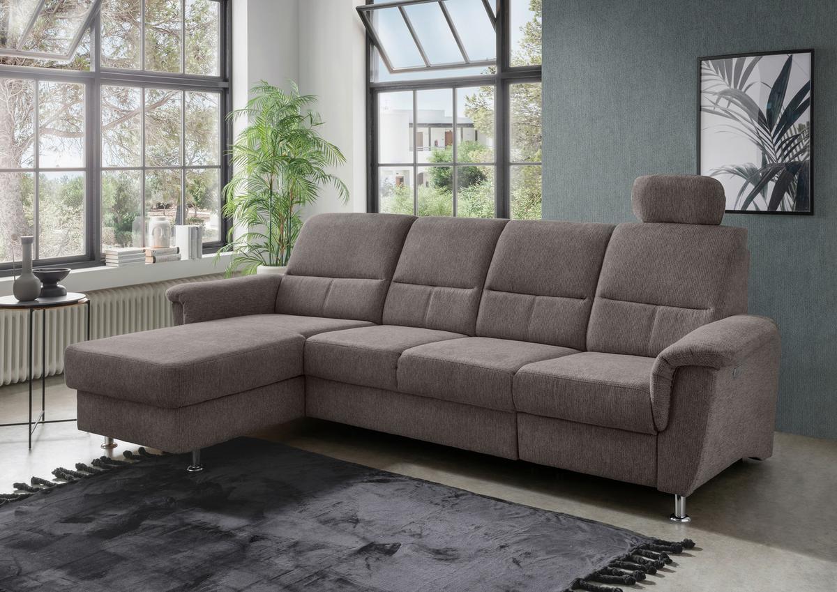 Ecksofa mit Relaxfunktion Parole Graubraun Chenille - Chromfarben/Graubraun, KONVENTIONELL, Textil (165/292cm) - Livetastic