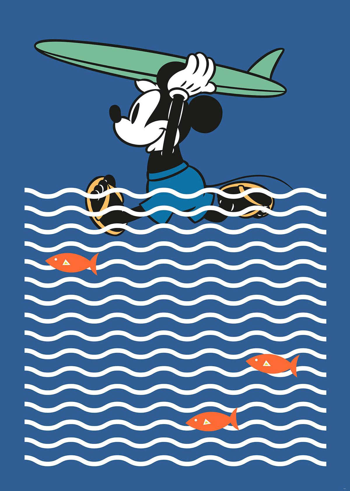 Fototapete Mickey Gone Surfin' - Blau, Trend, Textil (200/280cm)