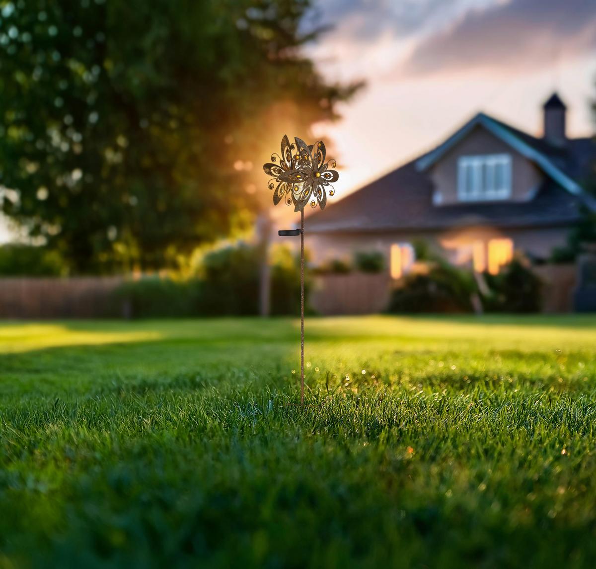 Solarleuchte 3000k, Warmweiß - Klar/Rostfarben, Design, Glas/Metall (32/17,5/124cm) - Globo