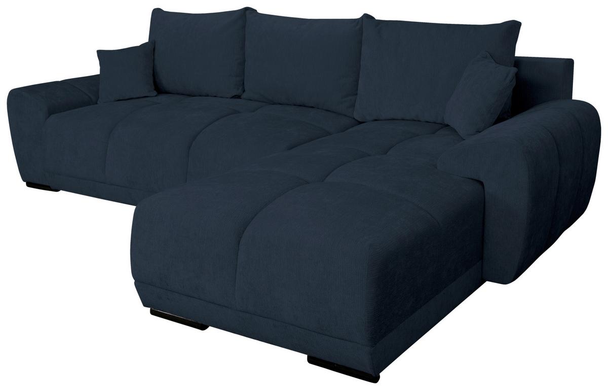 Rohová sedačka BONN, oboustranná, tm.modrá žinylka - černá/tmavě modrá, Moderní, textil/plast (296/182cm)