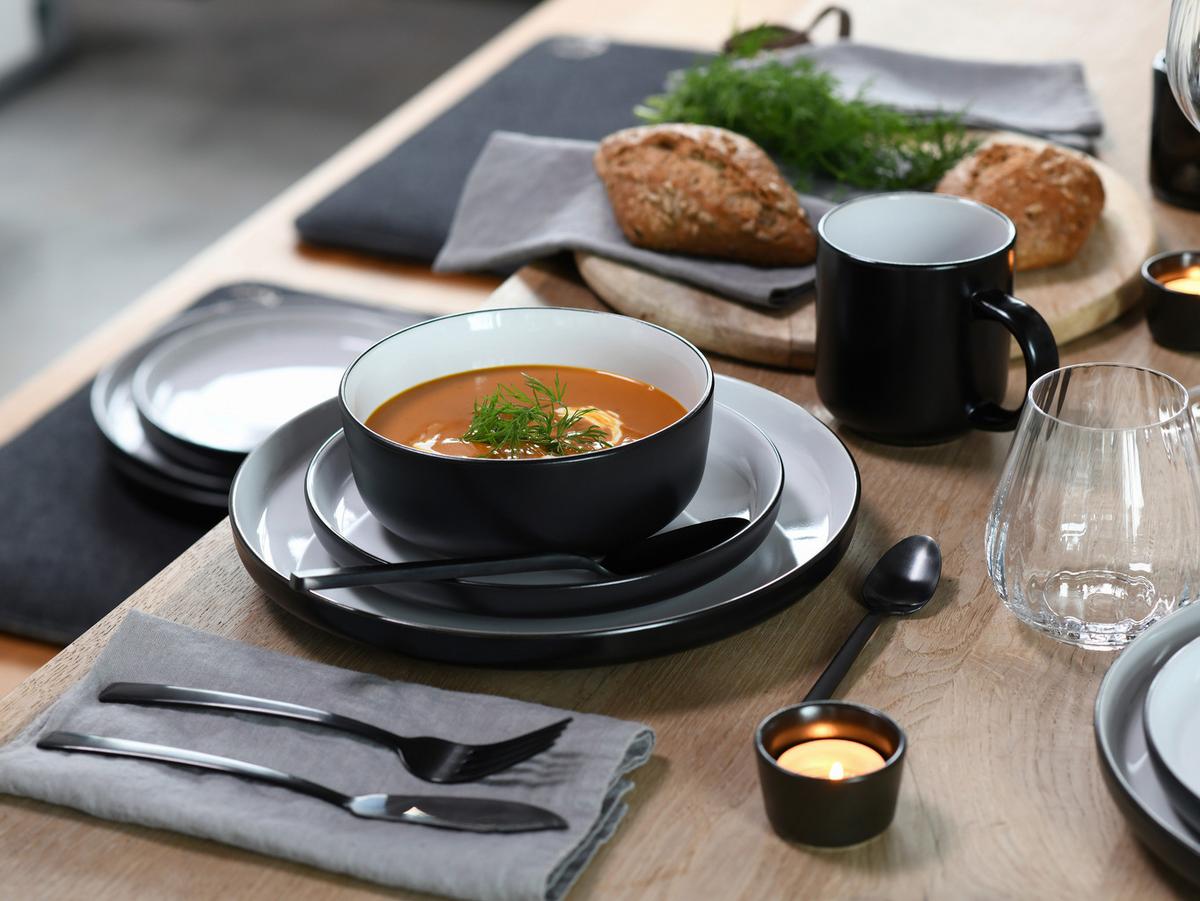 Kombiservice Nordic Cool Black Schwarz, Grauweiß 16--Teilig - Grauweiß/Schwarz, Basics, Keramik - Creatable