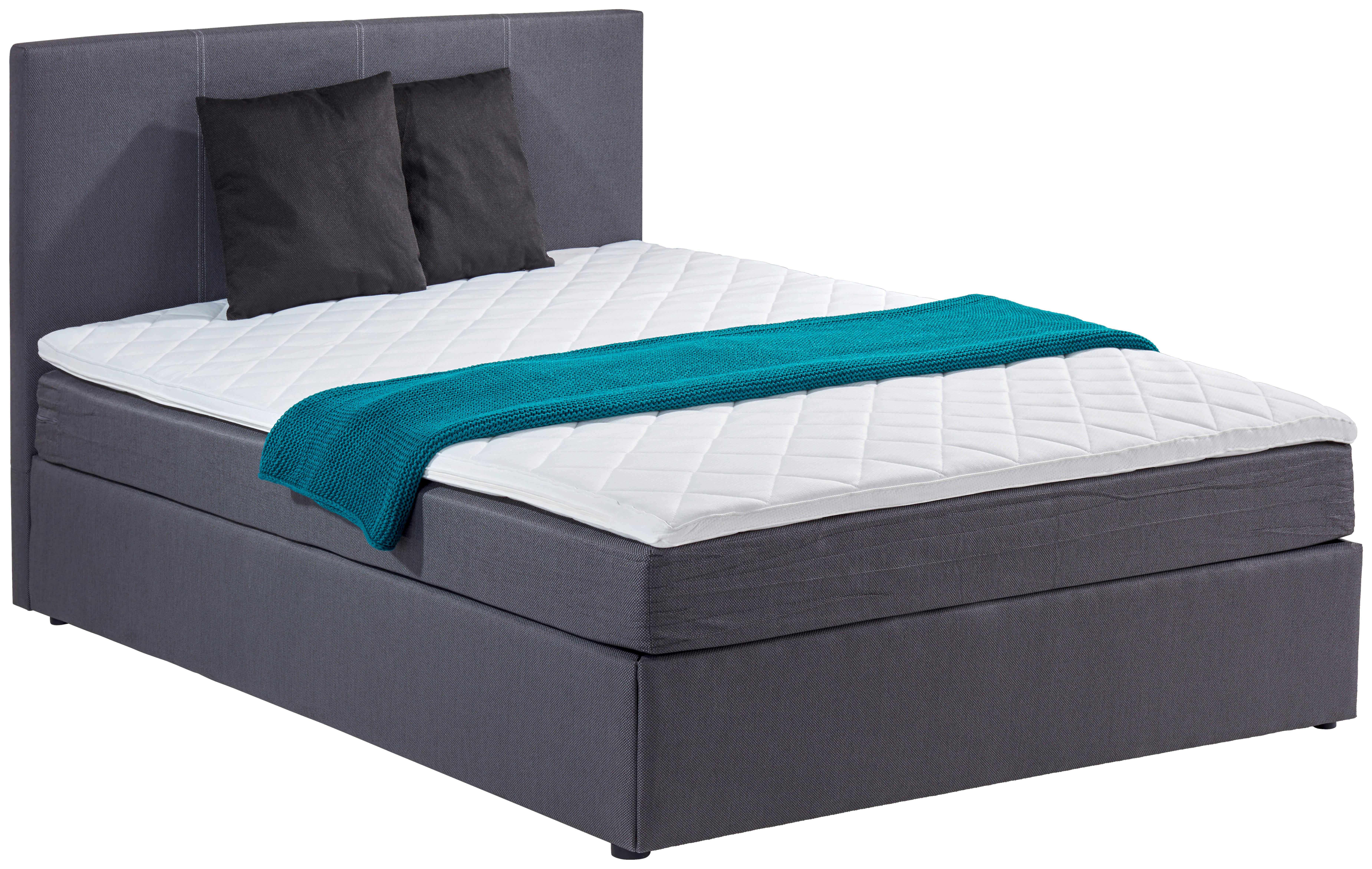 Boxspringbett mit Topper 140x200 Carolina - Schwarz/Grau, KONVENTIONELL, Holz/Holzwerkstoff (140/200cm) - P & B
