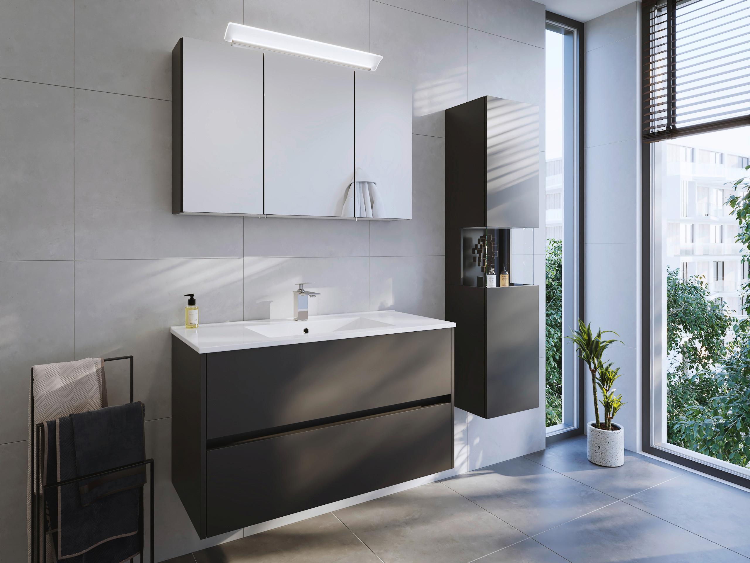 Spiegelschrank Graphitfarben B: 100 Cm - Graphitfarben, MODERN, Glas/Holzwerkstoff (100/62/17cm) - MID.YOU