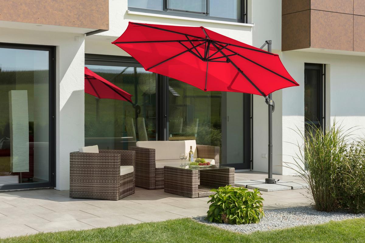 Ampelschirm Rhodos Junior BxHxT: 352x244x300 cm Rot - Anthrazit/Rot, Basics, Textil/Metall (352/244/300cm) - Schneider