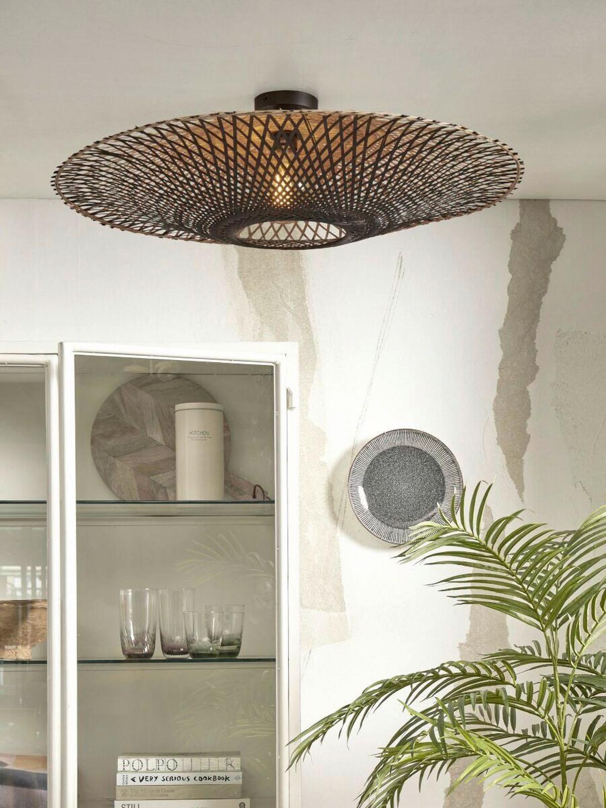 Deckenleuchte Kalimantan Naturfarben/Schwarz D: 87 cm - Schwarz/Naturfarben, Trend (87/20cm) - Good & Mojo
