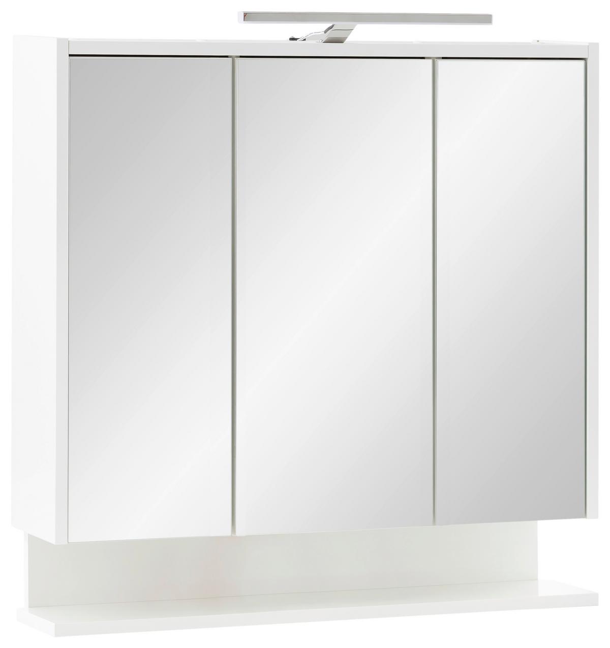 Spiegelschrank Flag mit Led 3 Türen, Weiß - Weiß Hochglanz/Weiß, MODERN, Glas/Holzwerkstoff (65/71,4/16cm) - MID.YOU