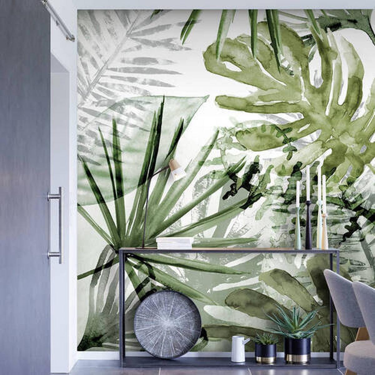 Fototapete Monstera - Dunkelgrün/Weiß, Trend, Papier/Kunststoff (200/280cm)