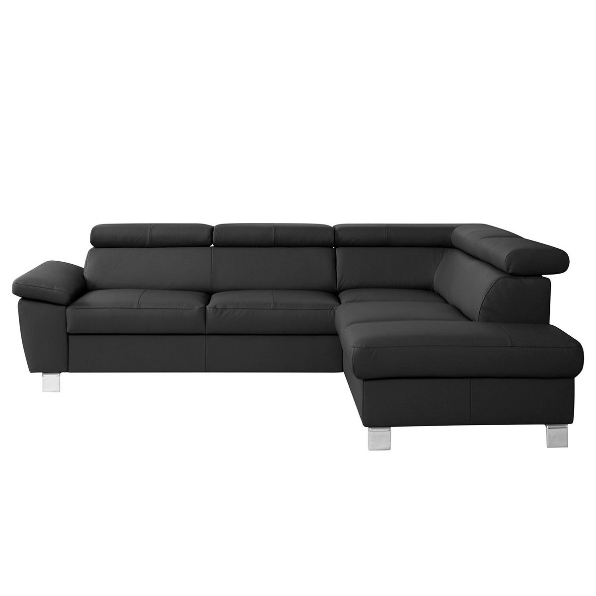 Ecksofa Lugano Teilleder Schwarz 248x208 - Chromfarben/Schwarz, Design, Leder/Textil (248/208cm) - Livetastic