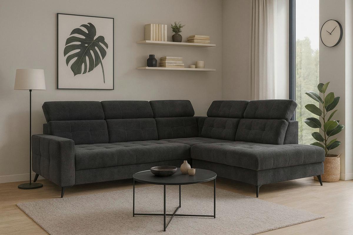 Ecksofa Barletta New Dunkelgrau, Lf: 146x227 cm - Dunkelgrau/Schwarz, ROMANTIK / LANDHAUS, Textil (289/228cm) - Luca Bessoni