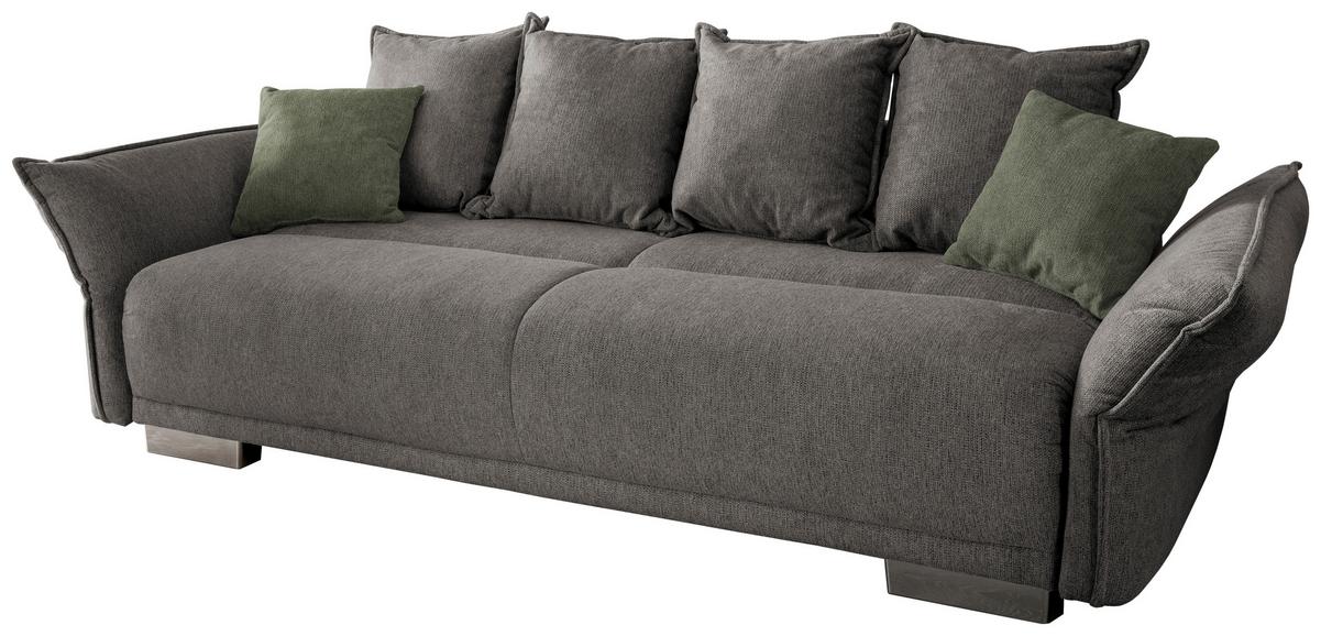 Bigsofa Pera, Graubraun B: 242 cm - Chromfarben/Dunkelgrün, MODERN, Textil (242/71/90/131cm) - Livetastic