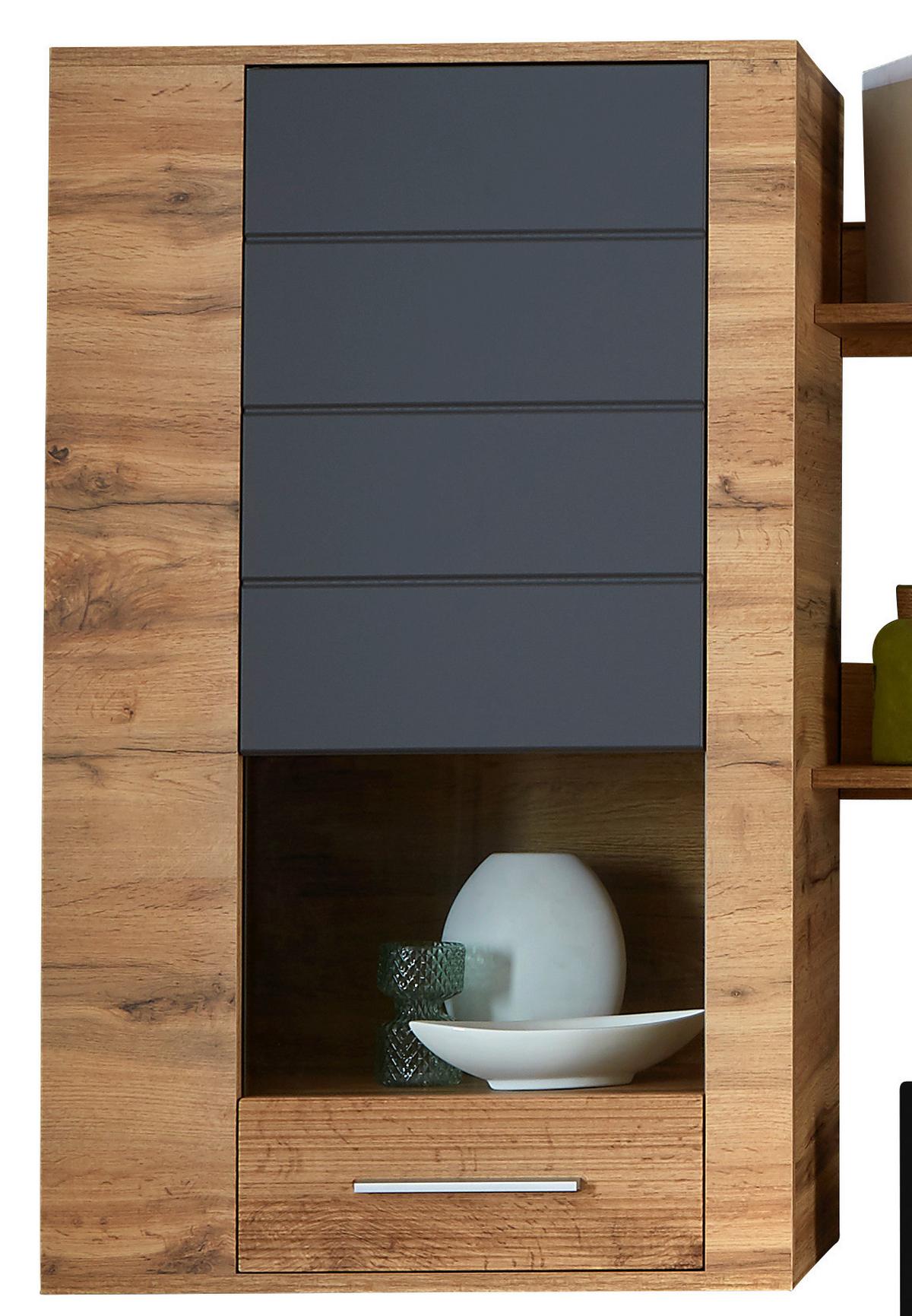 Wohnwand Modern 6-tlg. Mit Led Fargo, Wotan Eiche Dekor/grau - Eichefarben/Grau, MODERN (240/192/38cm)