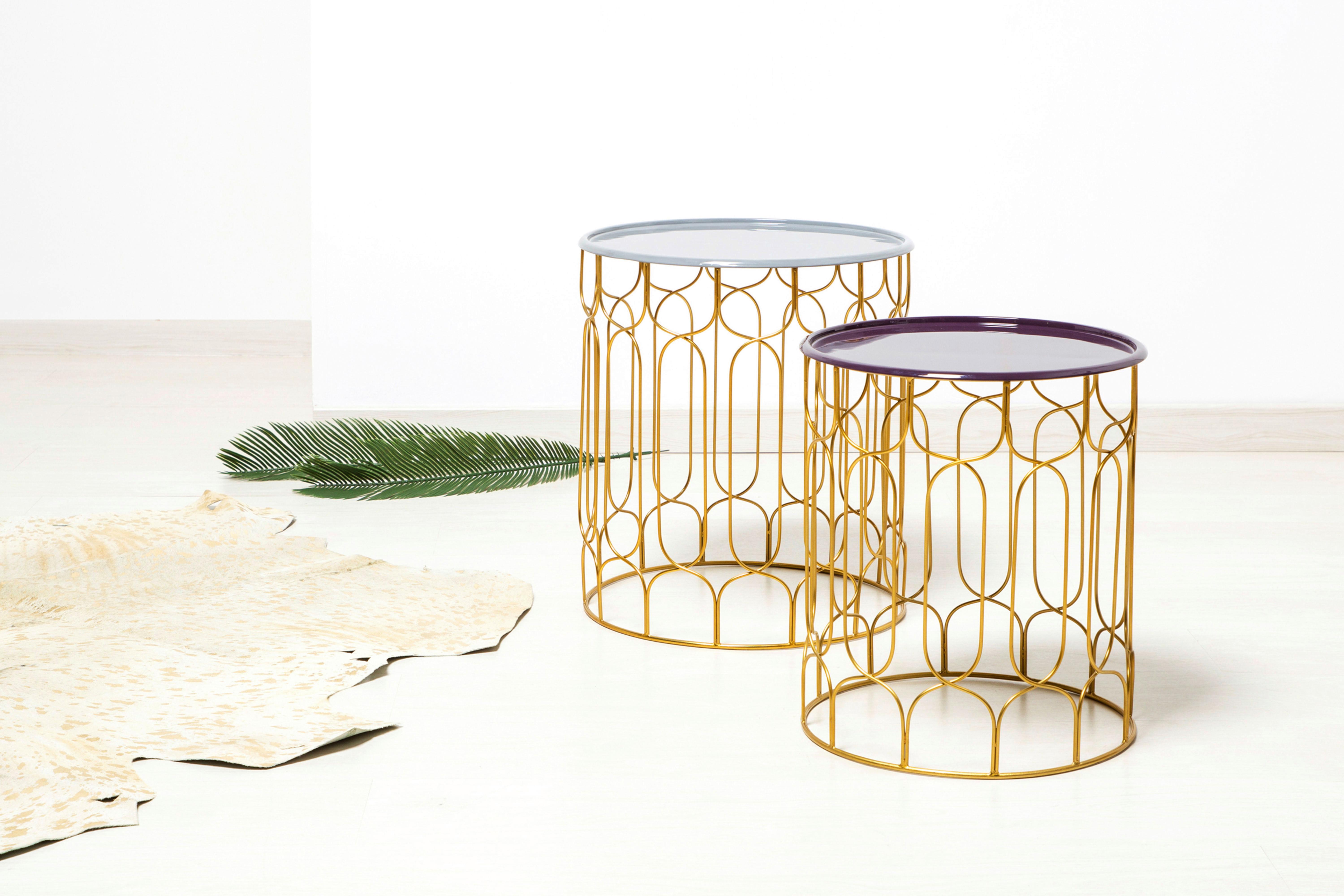 Beistelltischset Set Timba- 210 - Goldfarben, Design, Metall - Kayoom