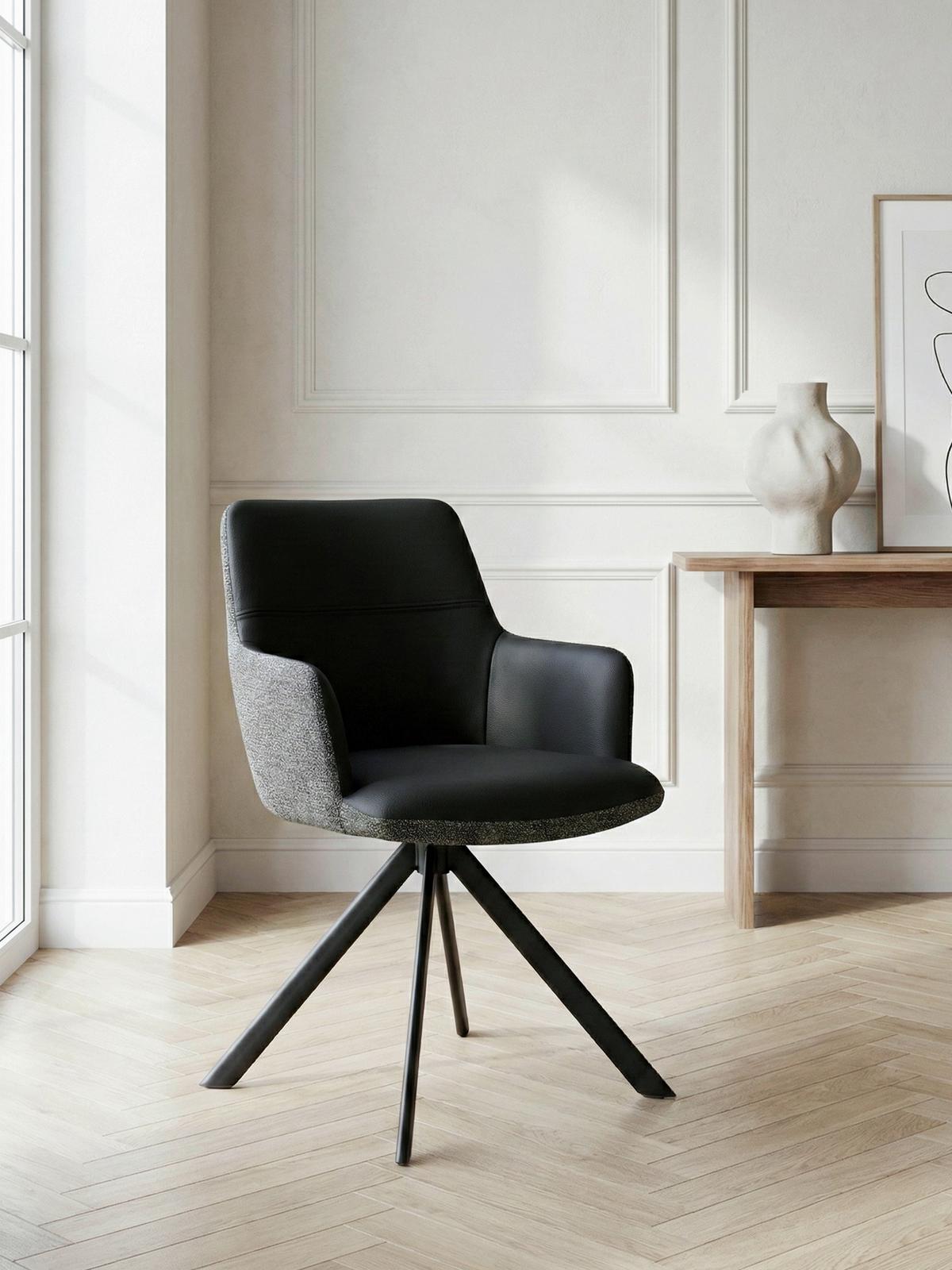 STOLIČKA S PODRÚČKAMI JOSY - čierna/sivá, Design, kov/koža (57/86/61cm) - Mömax