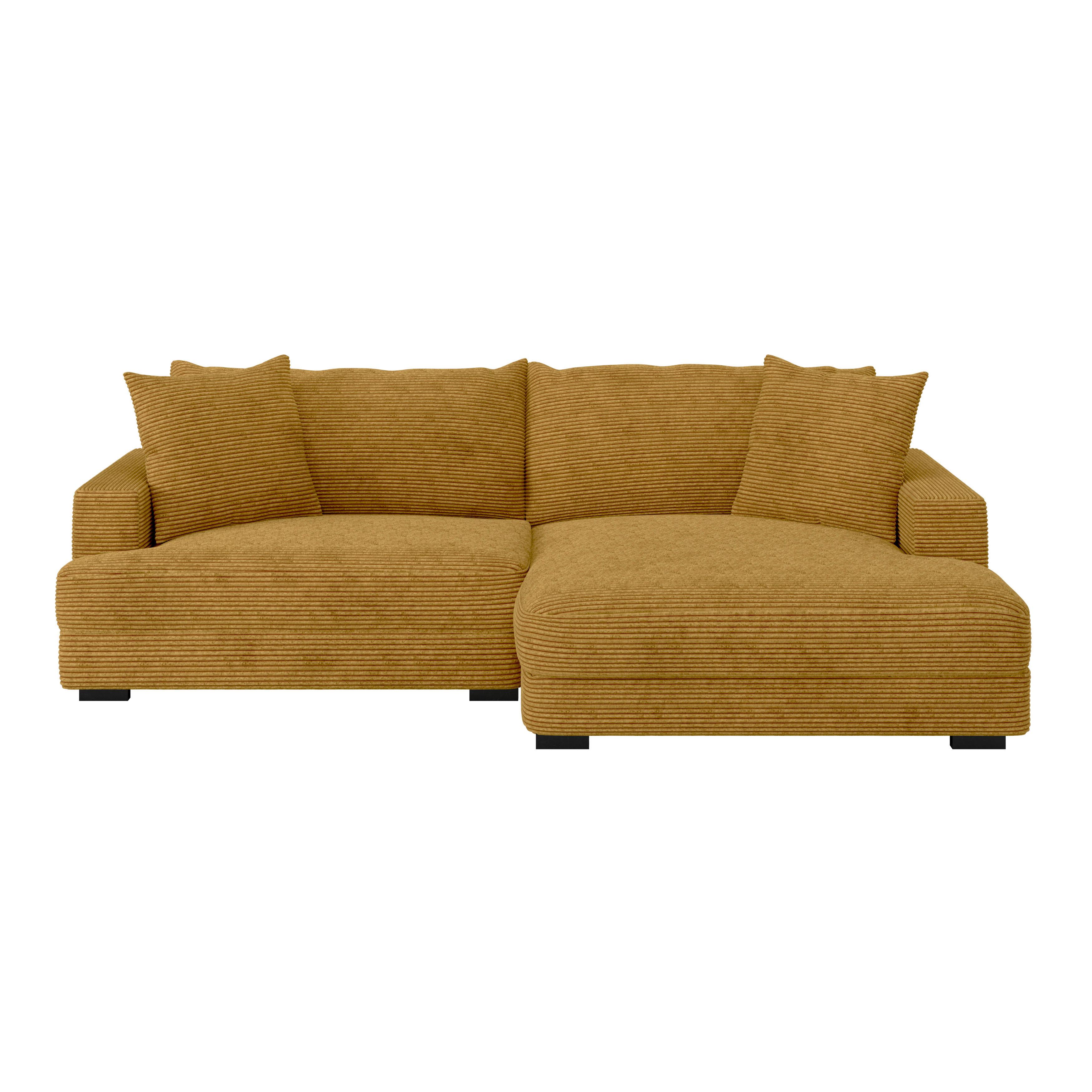 Ecksofa Pelle mit Kissen Senfgeld Cord 180x265 cm - Senfgelb/Schwarz, MODERN, Textil (265/180cm)