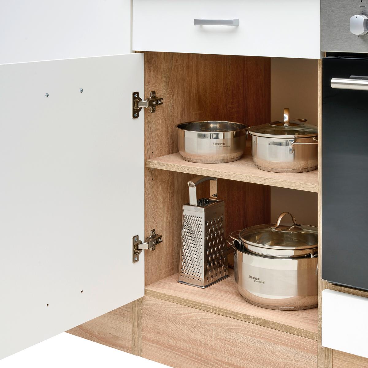 Küchenzeile Economy mit Geräten 270 cm Weiß/Eiche Dekor Modern - Eichefarben/Weiß, Basics, Holzwerkstoff (270cm) - Respekta