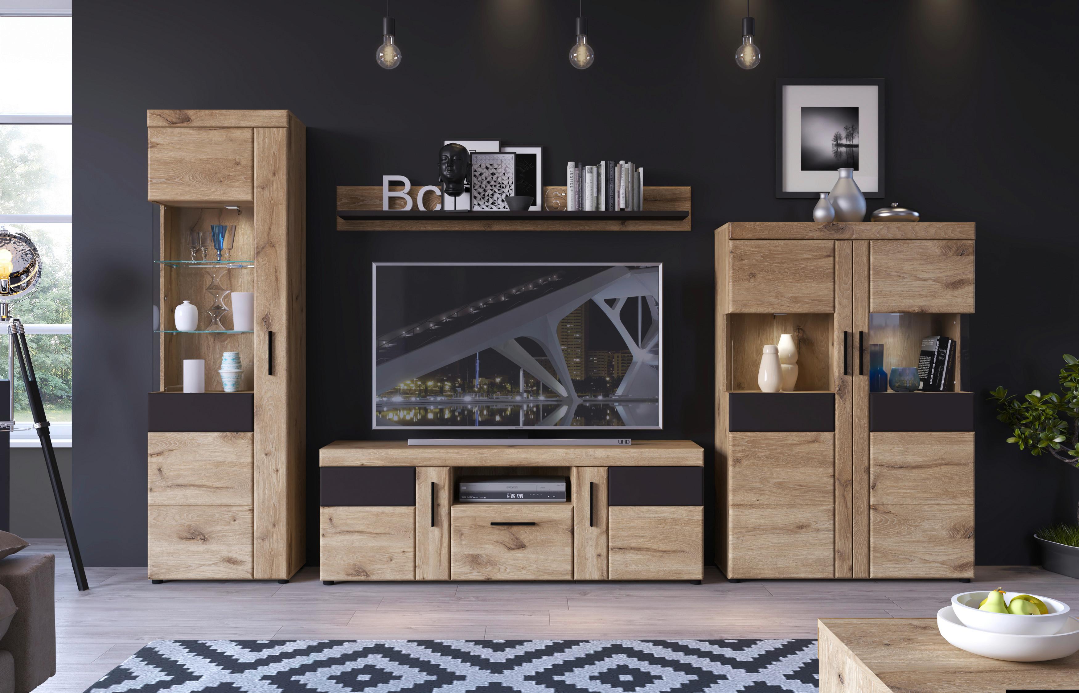 Wohnwand Grano Eichefarben B: 345 cm - Trend (345/195/40,9cm)