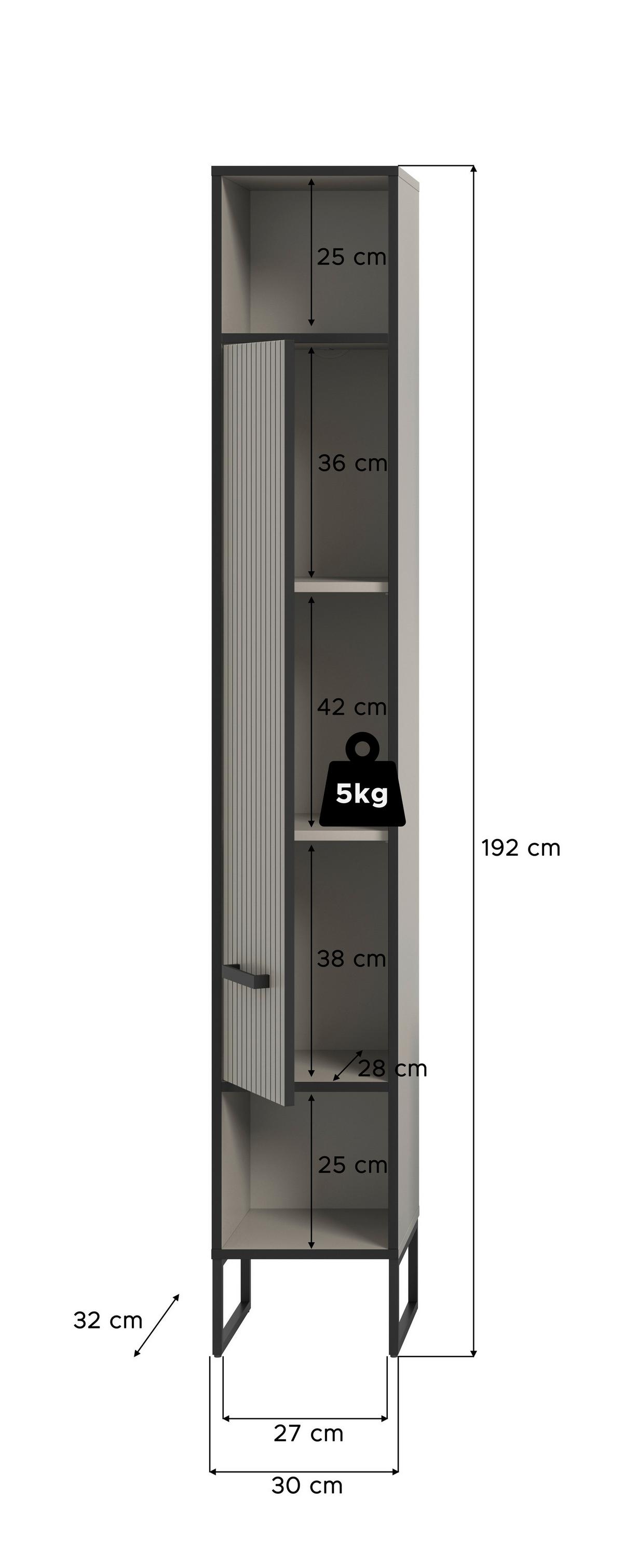 Hochschrank Bagno Kaschmir B: 30 Cm - Kaschmir/Schwarz, MODERN, Holzwerkstoff (30/192/32cm) - MID.YOU