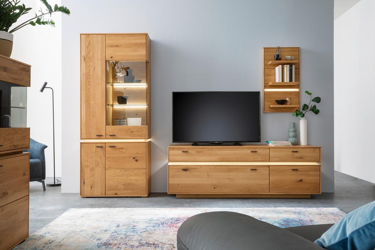 Wohnkombination Massiv 3-Tlg. Como Wildeiche - Wildeiche, Natur, Glas/Holz (276/202/51cm) - MID.YOU