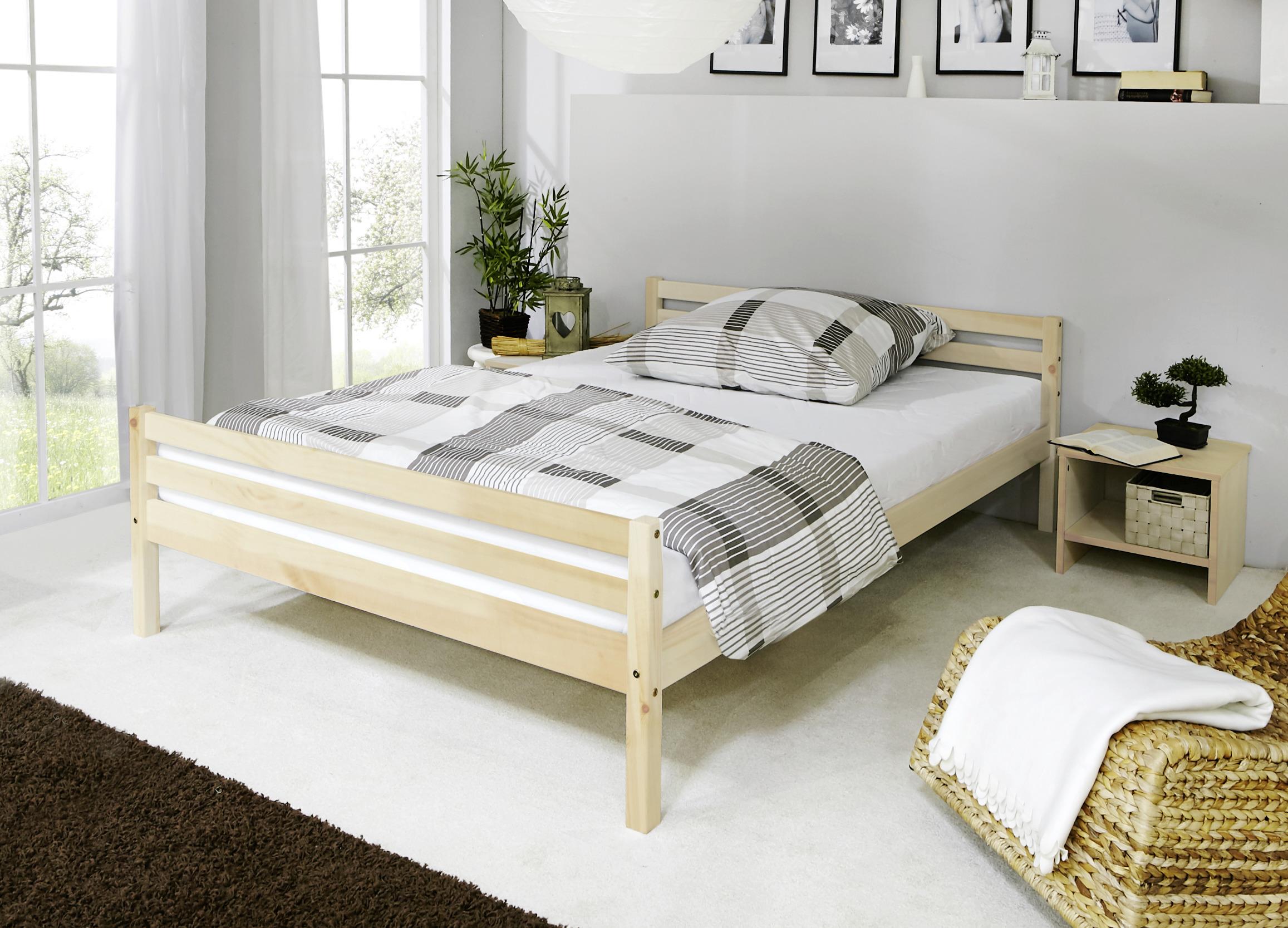 Bett Echtholz Massiv 140x200 Nadine, Kiefer Natur - Kieferfarben, KONVENTIONELL, Holz (140/200cm) - MID.YOU