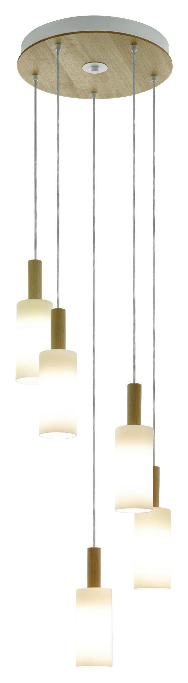 Hängeleuchte Oakham - Braun/Weiß, MODERN, Glas/Holz (37/150cm)