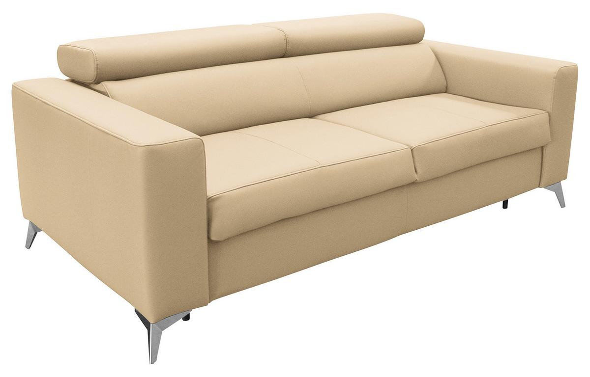 Schlafsofa Mondo, Beige B: 206 cm - Beige/Silberfarben, Design, Leder/Textil (206/95/101cm) - Livetastic