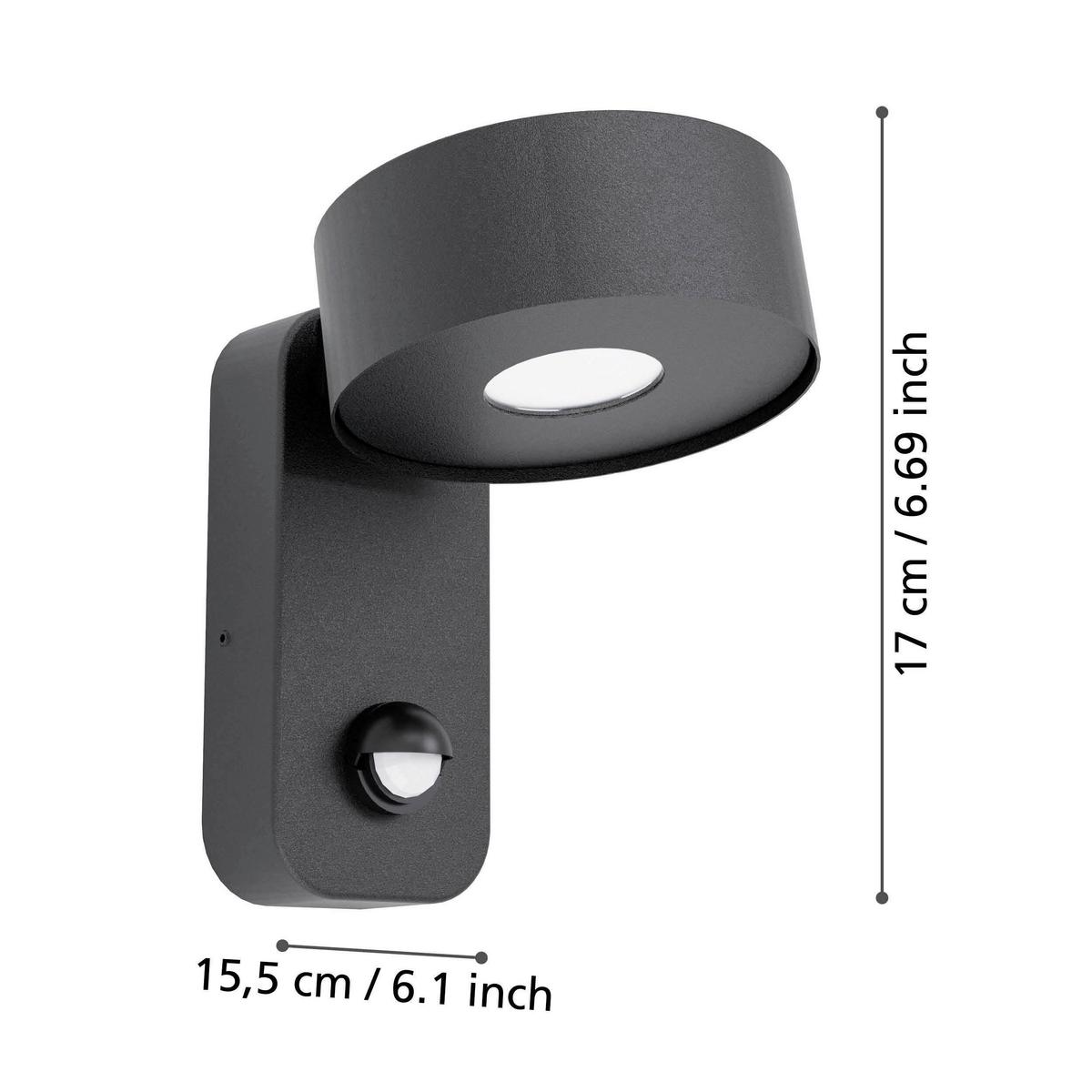 Led-wandleuchte Palosco Inkl. Sensor Schwarz - Transparent/Schwarz, Design, Kunststoff/Metall (17/11,5/15,5cm) - Eglo