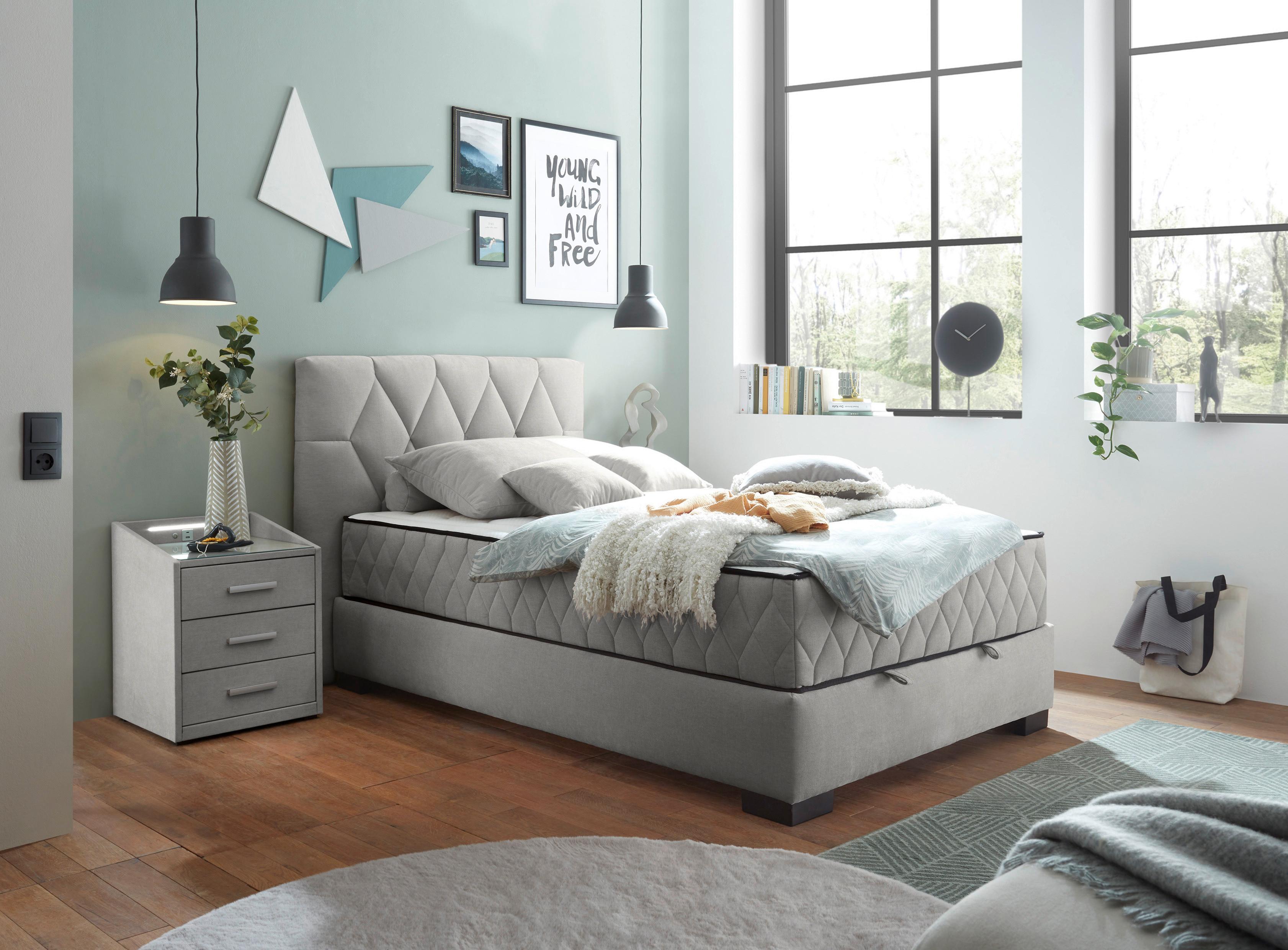 Boxbett Nagol B - Hellgrau/Schwarz, MODERN, Holzwerkstoff/Textil (120/200cm) - MID.YOU