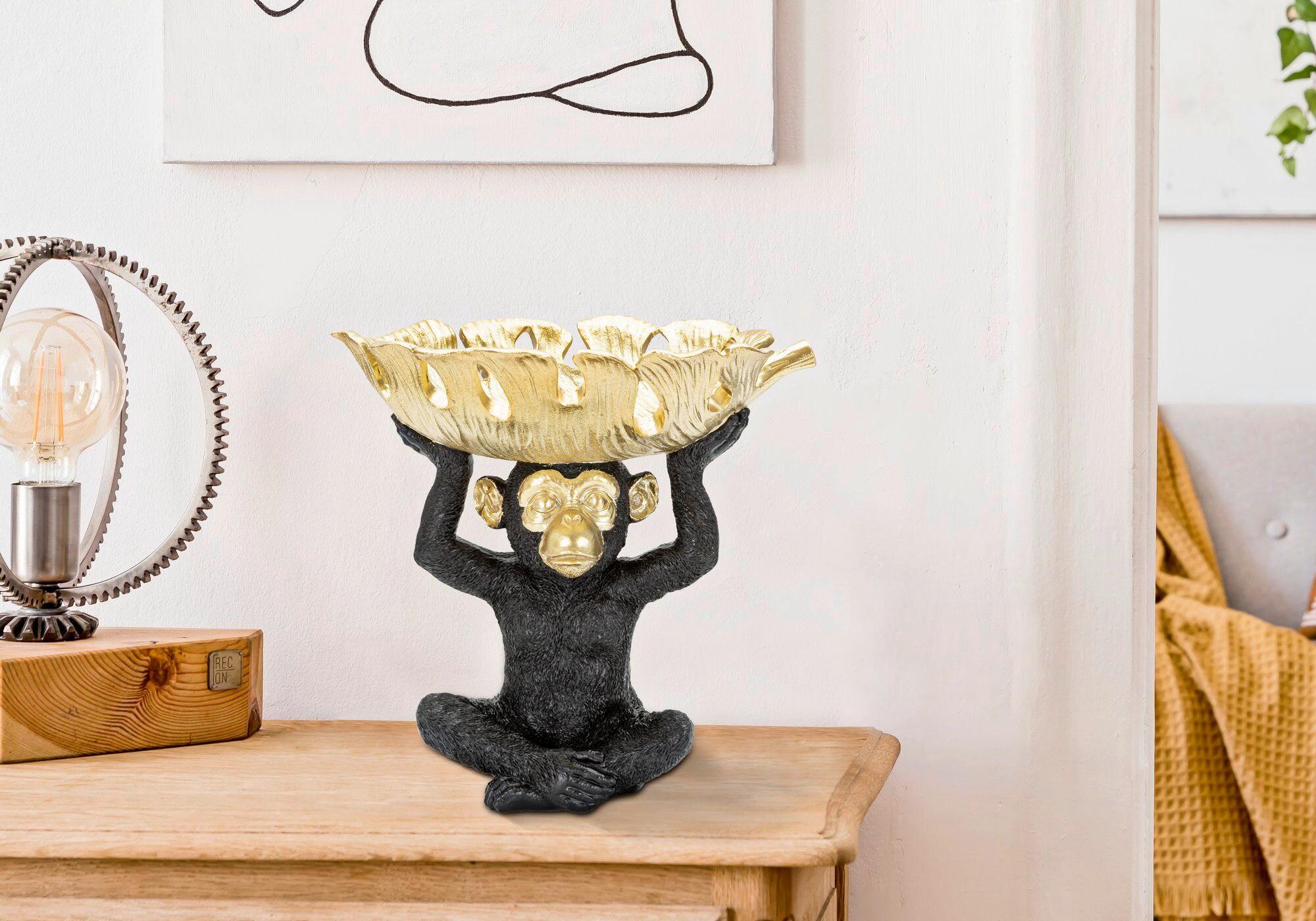 Skluptur Decor Monkey Schwarz, Goldfarben, B: 25,2cm - Goldfarben/Schwarz, Basics, Kunststoff (25.2/24/21cm)