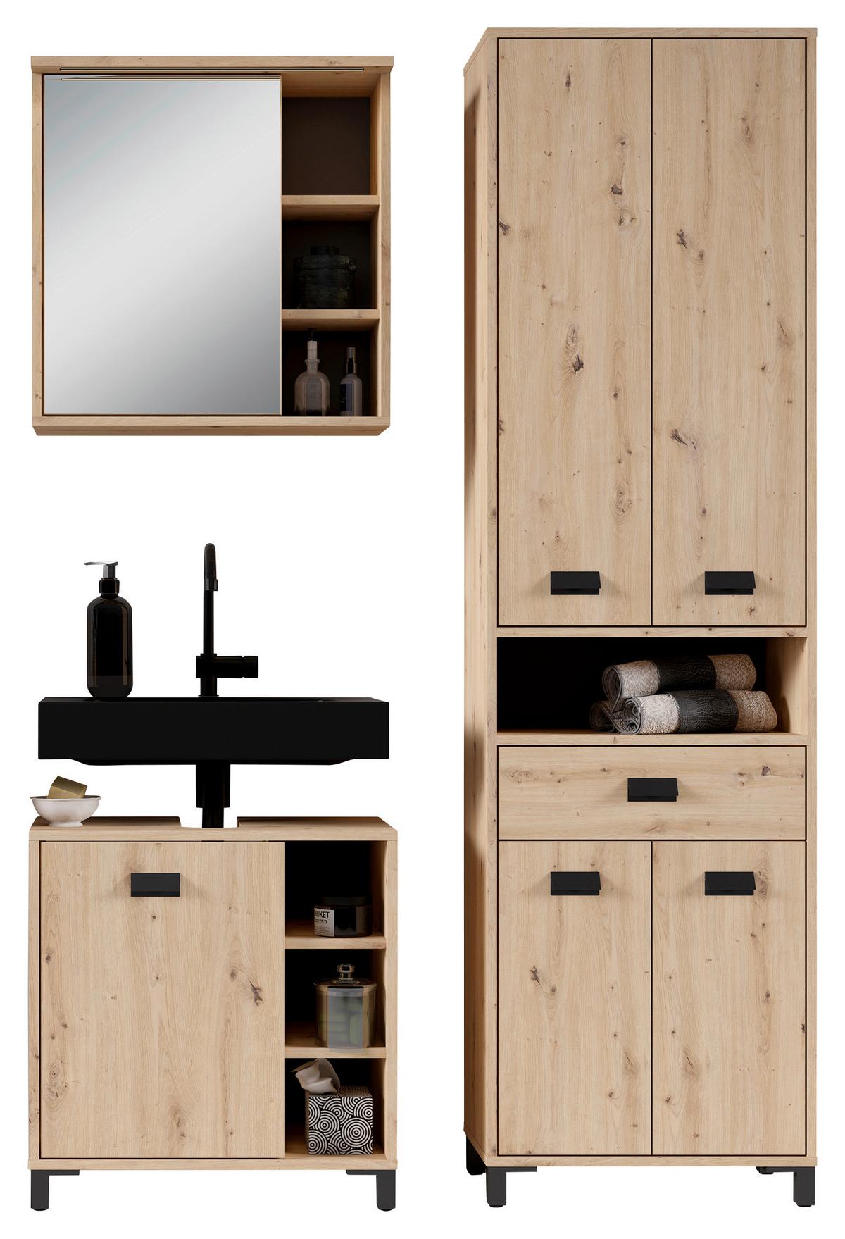 Badezimmer Wellness Eiche Arisan/schwarz B: 114 Cm - Schwarz/Eiche Artisan, MODERN, Holzwerkstoff/Kunststoff (114cm) - MID.YOU