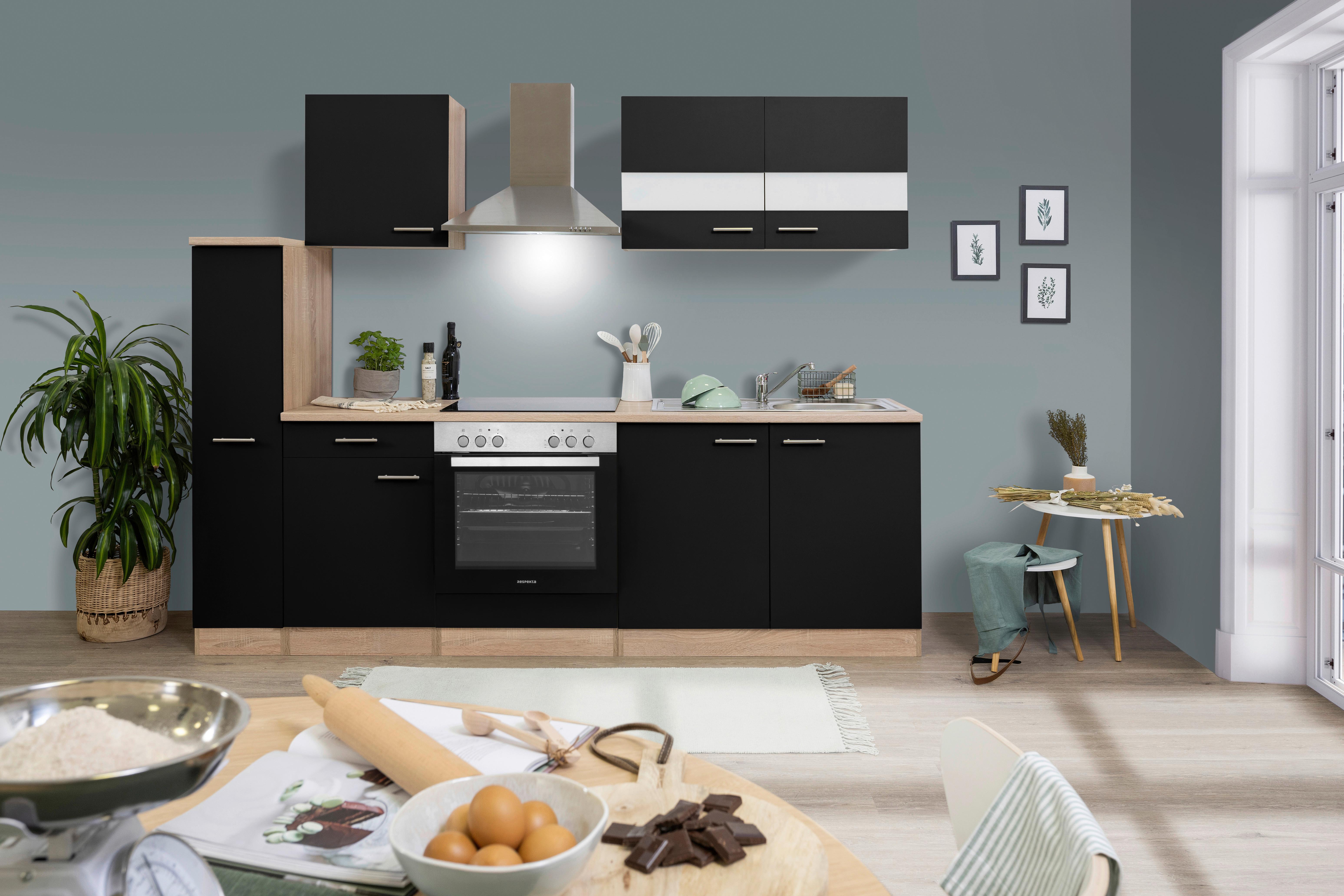 Küchenblock Merle Küchenblock 240 Cm - Eichefarben/Schwarz, Basics, Holzwerkstoff (240cm) - Respekta