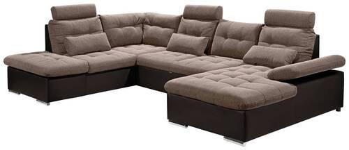 Wohnlandschaft Jakarta U mit Schlaffunktion Braun - Hellbraun/Dunkelbraun, MODERN, Holzwerkstoff/Textil (218/324/170cm) - MID.YOU
