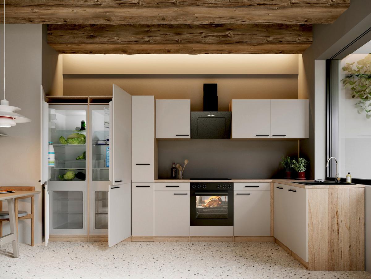 ECKKÜCHE Merle, Kaschmir S: 370x172cm - Kaschmir/Eichefarben, Trend, Holzwerkstoff (370/172cm) - Respekta