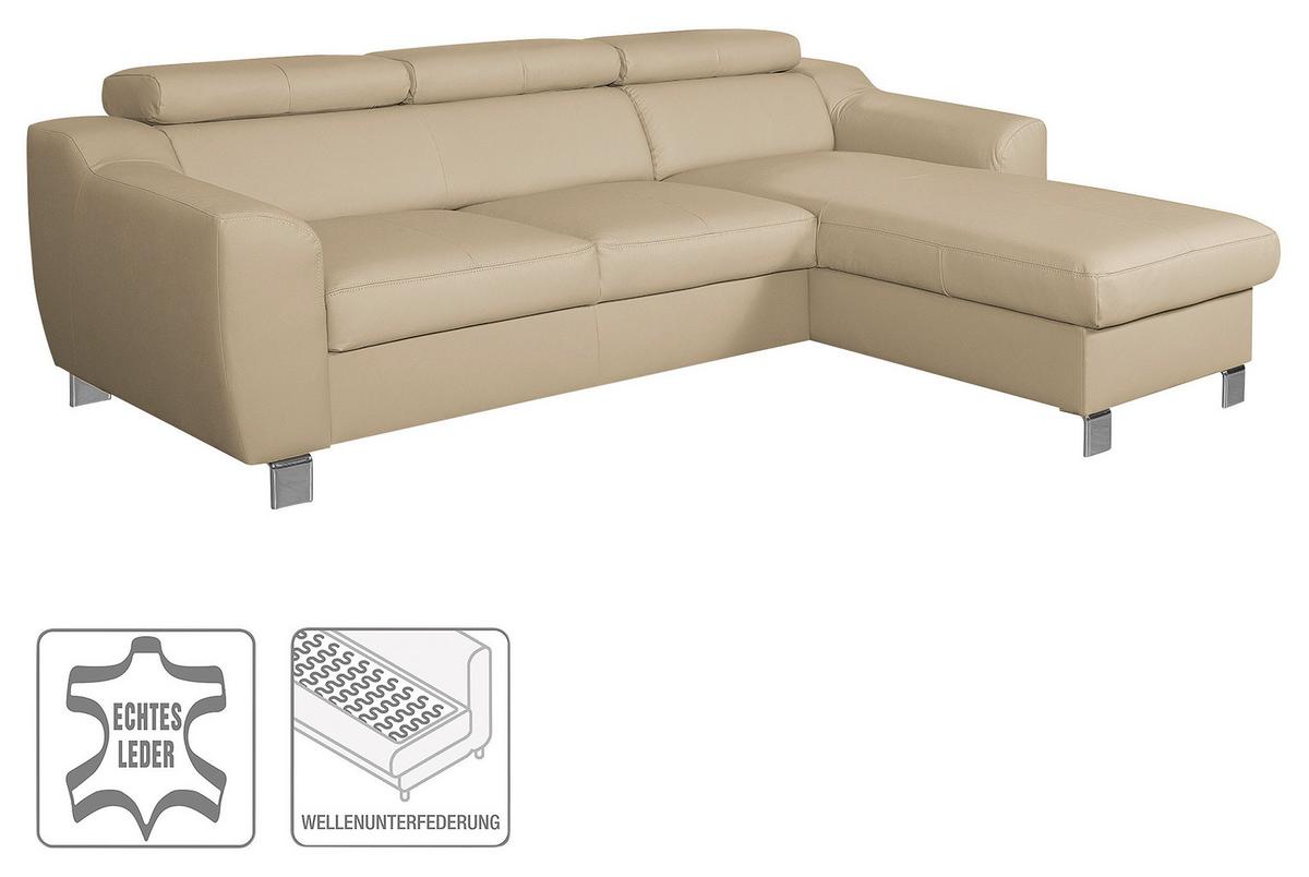 Ecksofa Aspen Beige S: 242 cm - Chromfarben/Beige, Design, Leder/Textil (242/176cm) - Livetastic