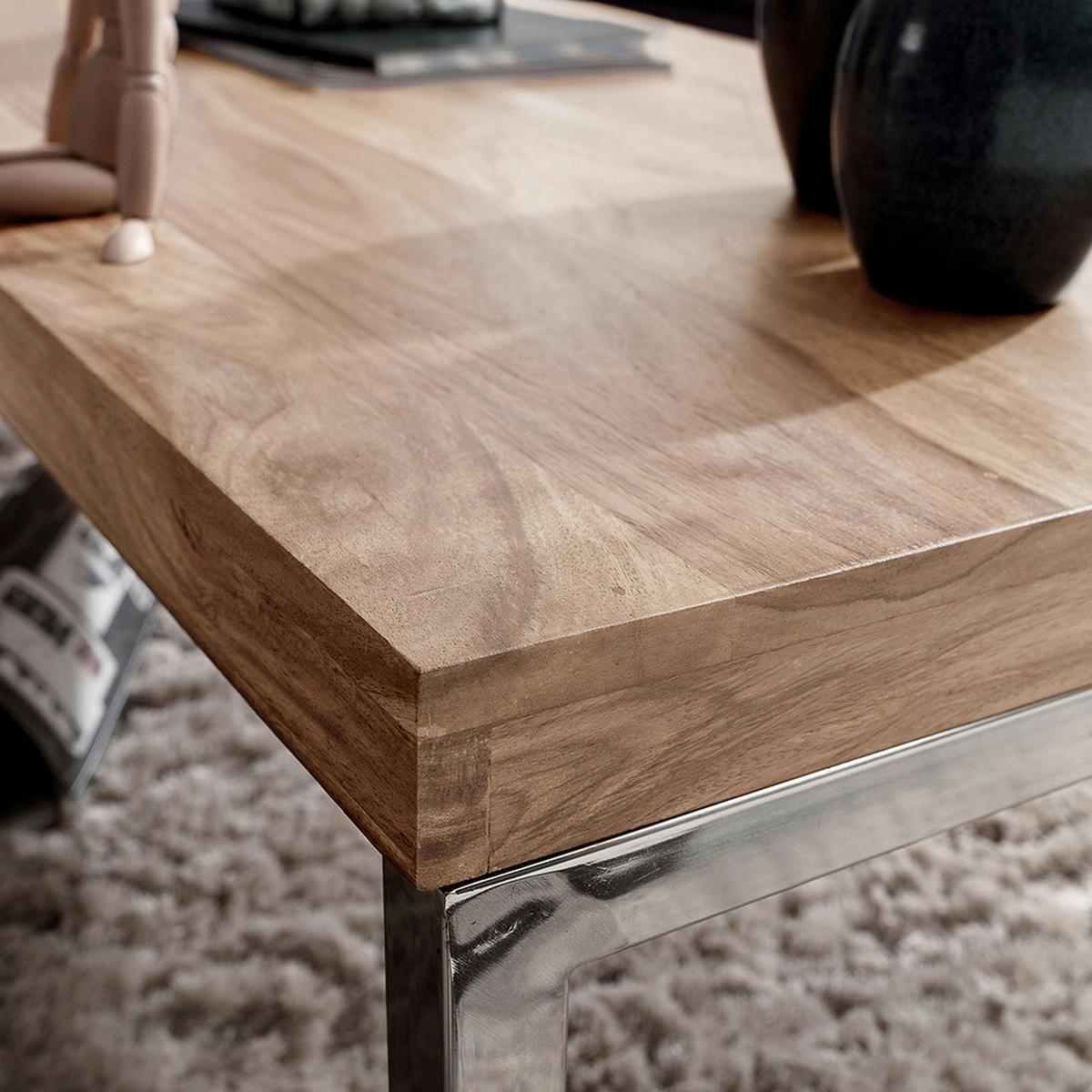 Konferenčný stolík Guna masív - farba akácie/chrómová, Design, kov/drevo (120/60/40cm) - MID.YOU